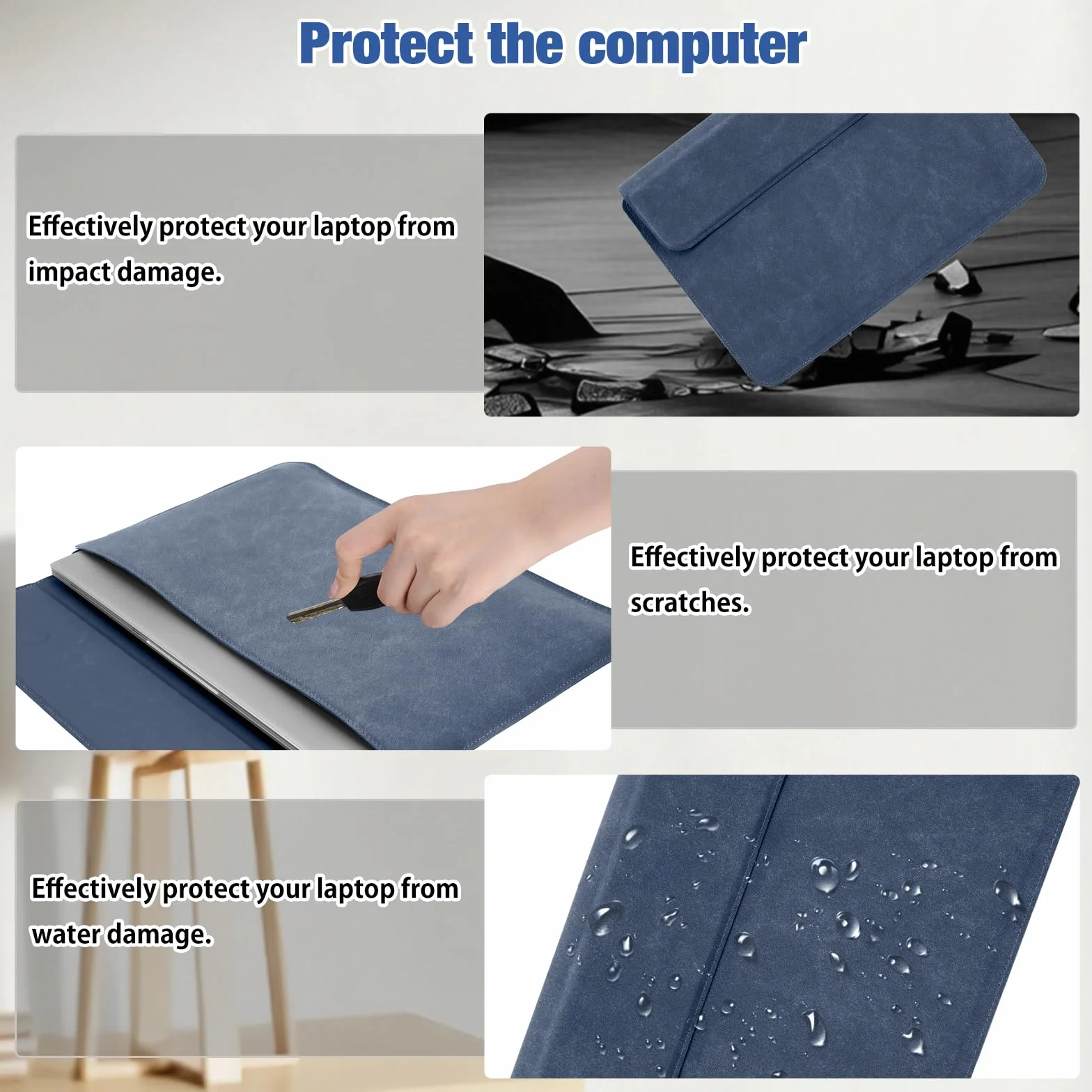 HaruYo 12-13-14-15-15.6-16 Pollici Custodia per laptop con Supporto Integrato e Polsiere, PU Pelle Portatile Sleeve per MacBook Air/Pro/Surface Dell Lenovo HP ASUS Acer 15-16 Pollici