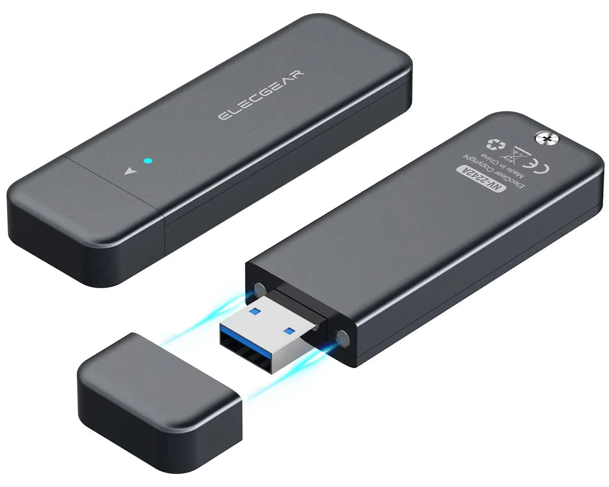 ElecGear Mini USB Case per 2230/2242 NVMe e SATA M.2 SSD, PCIe e Serial ATA Custodia in Alluminio con Cappuccio Magnetico, 10Gbps Adattatore per Scheda di Memoria interna per Unità Flash (NV-2242A)