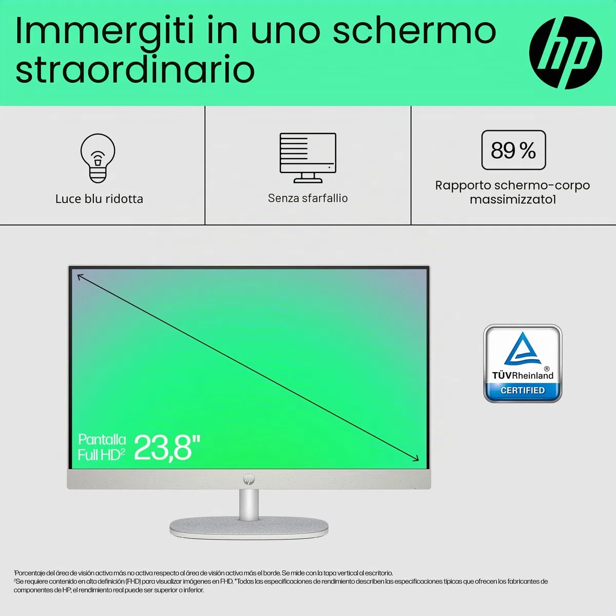HP All-in-One 24-cr0007ss - Computer desktop da 23,8" FHD (AMD Ryzen 5 7520U, 16 GB RAM, 512 GB SSD, AMD Radeon Graphics, Windows 11 Home) Bianco - Tastiera QWERTY spagnola