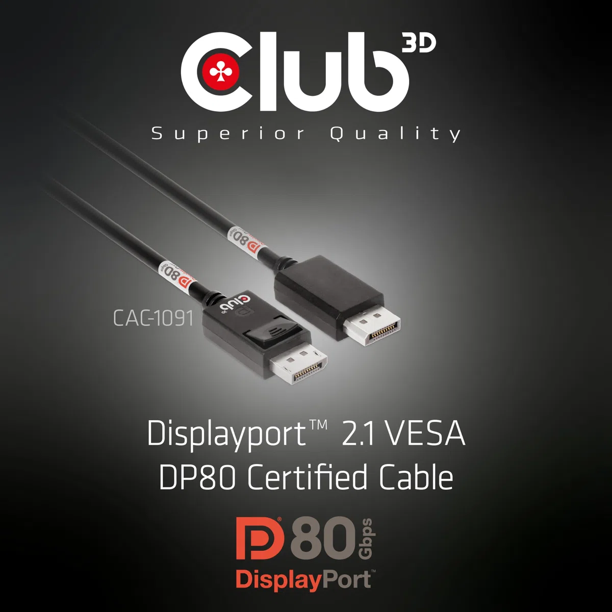 Club 3D Cavo DisplayPort 2.1 bidirezionale VESA DP80 certificato 4K120Hz, 8K60Hz o 10K30Hz M/M 1.2m/3.94ft