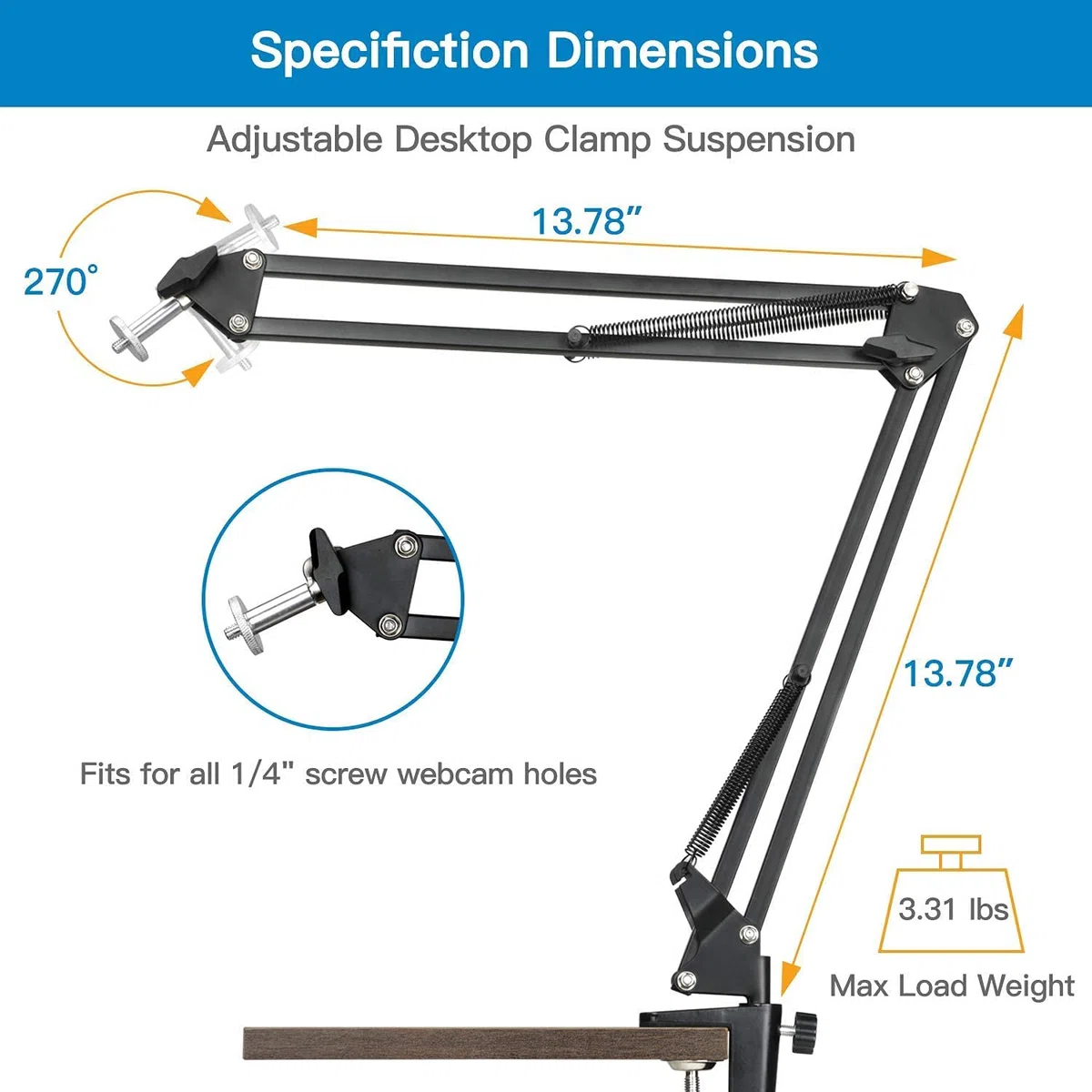 Supporto per webcam e cellulari, Logitech Webcam C920, C930, C922, C615 e altri dispositivi con filettatura da 1/4