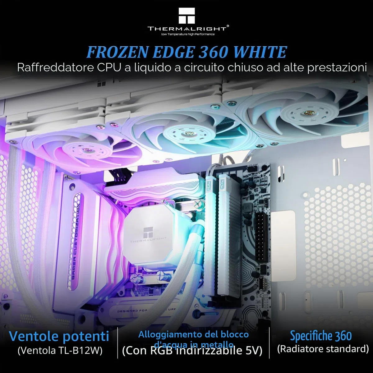 THERMALRIGHT Frozen Edge 360 White - Refrigeratore d'acqua liquido CPU con ventola PWM da 120 mm, 360 bianco Cold Row, dissipatore d'acqua integrato per AM4/AM5, Intel LGA1700/1150/1151/1200/1851