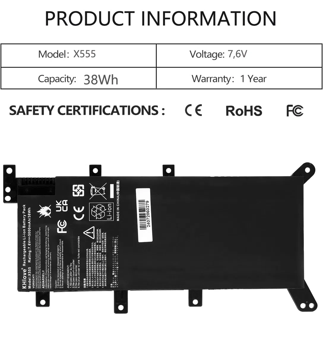 C21N1347 Laptop Batteria per ASUS X555 A555L R556LA R556LB R556L X555L F555LX555DG X555LA X555LB X555LD X555LN F555LA F555 F555L R556LA R556LB R556U K555LA K555LB K555L R556L 2ICP4/63/134