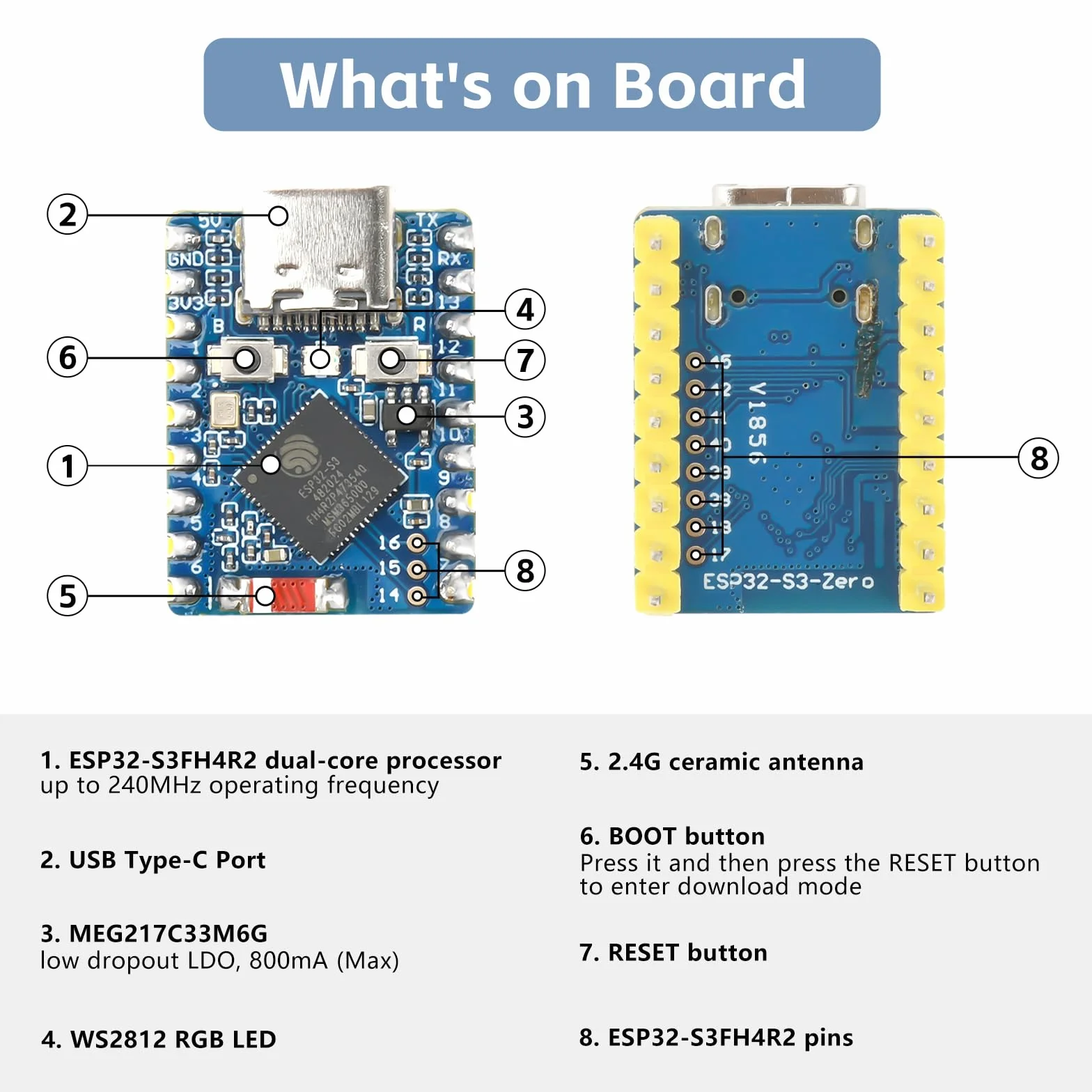 diymore per ESP32-S3 WiFi Bluetooth Mini Modulo Scheda di Sviluppo Processore dual-core basato su per ESP32-S3