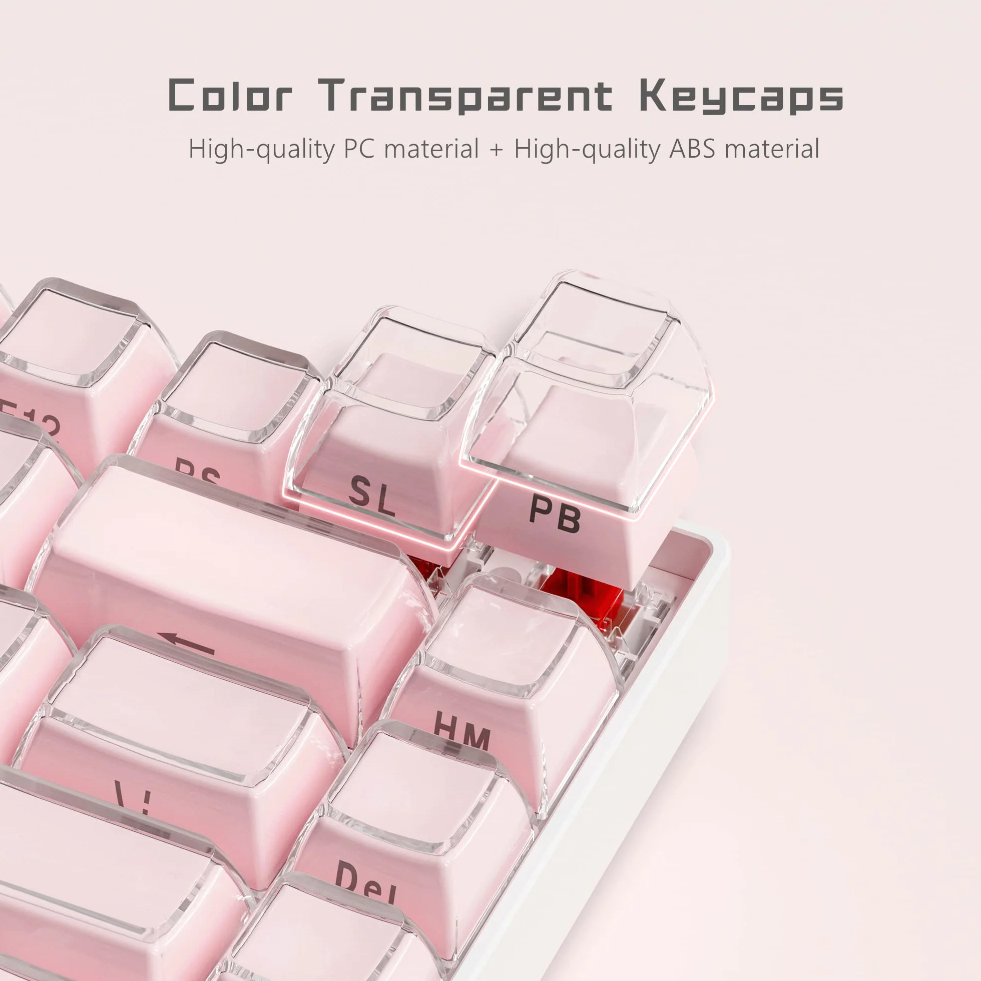 Womier Jelly Keycaps-Crystal Cute Keycaps Pink 60 65 75 100 Percent, Side Printed Elegant Key caps Custom113 Keys, OEM Profile for 61/68/84/87/98/100 Cherry Gateron MX Mechanical, Pink