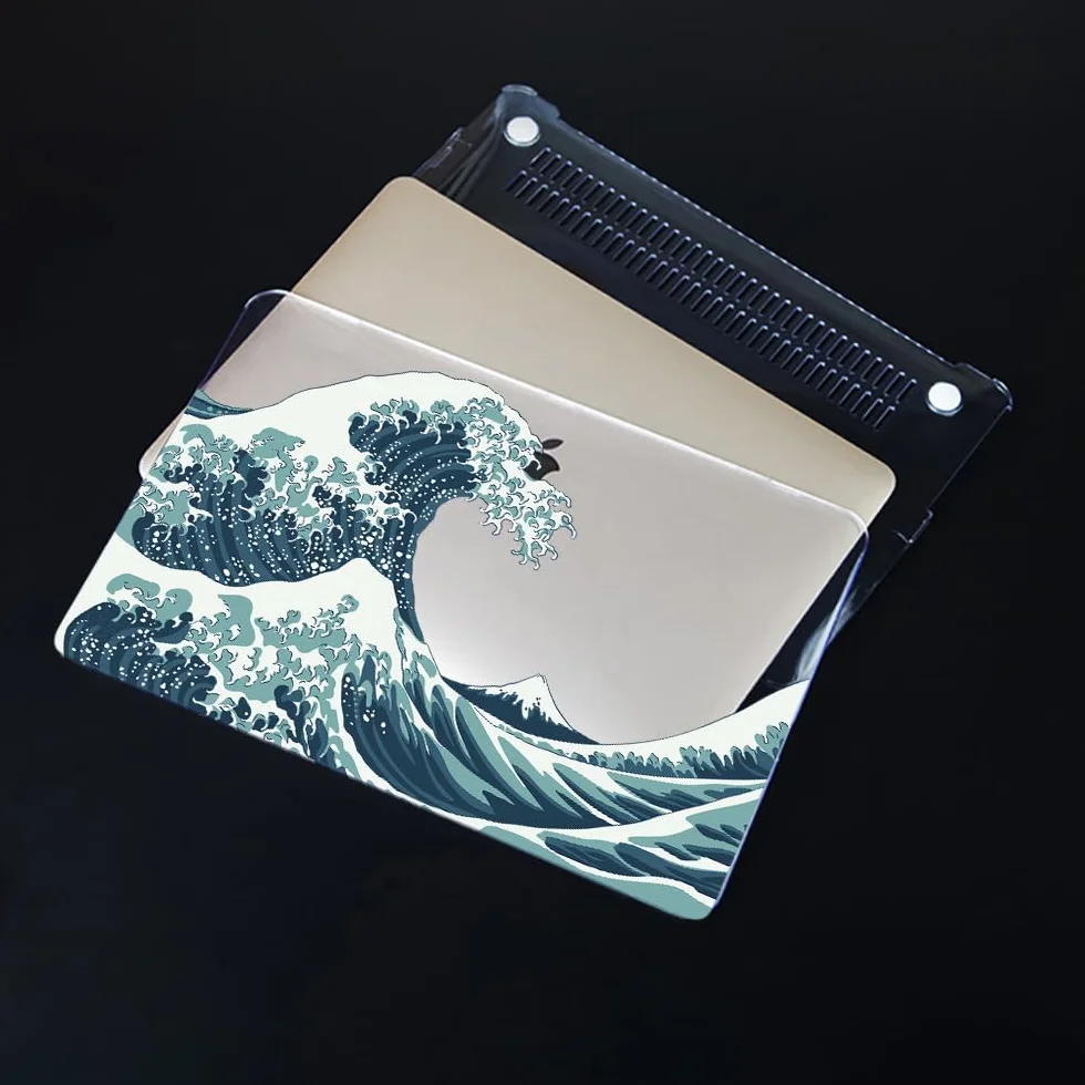4 in 1 Custodia per MacBook Air 13 Pollici 2020 2019 2018 Modello A2337 M1/A2179/A1932, Plastica Case Rigida & Tastiera Cover & Proteggi Schermo per MacBook Air 13,3, Onde Giapponesi