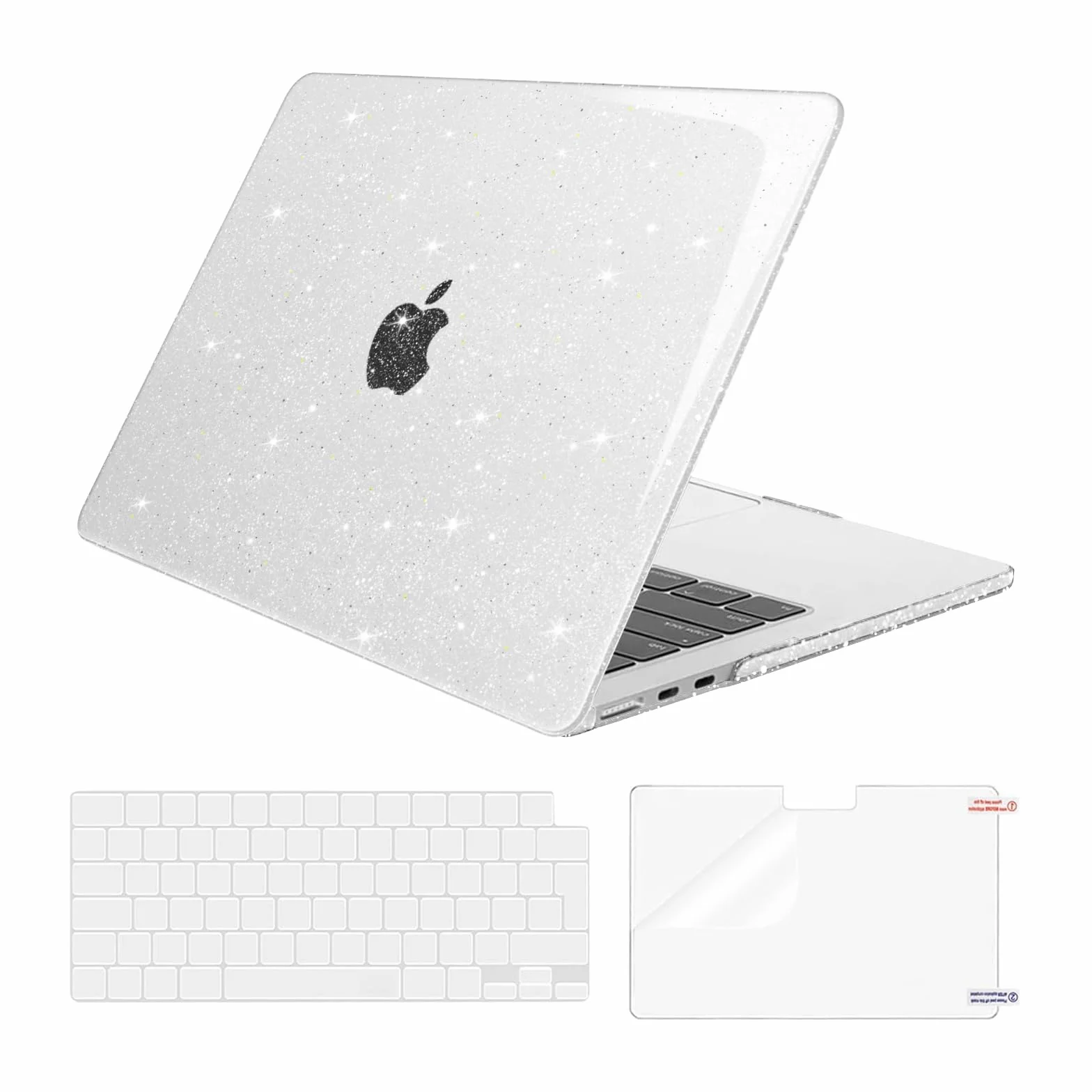 MOSISO Custodia Compatibile con MacBook Air 13 Cover M5 M4 M3 M2 2026-2022 A3449 A3240 A3113 A2681, Glitter Case per MacBook Air 13,6'' display Liquid Retina&Copritastiera&Pellicola, Trasparente