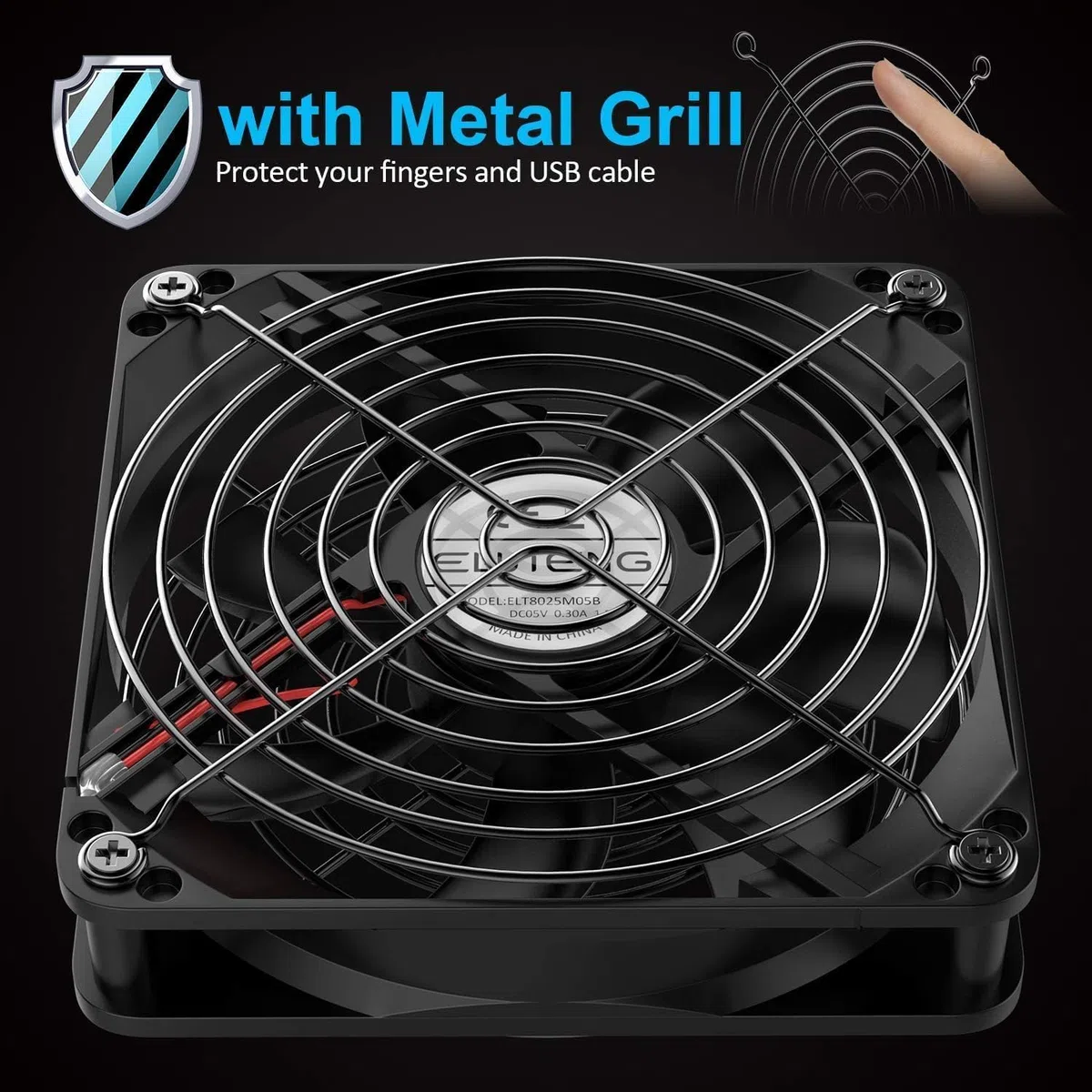 ELUTENG Ventola 120mm USB 5V Raffreddamento PC Silenziosa Ventole Fan 12cm 7 Lame con Griglie Metalliche per TV Box/Router/Xbox/Playstation/PC DIY