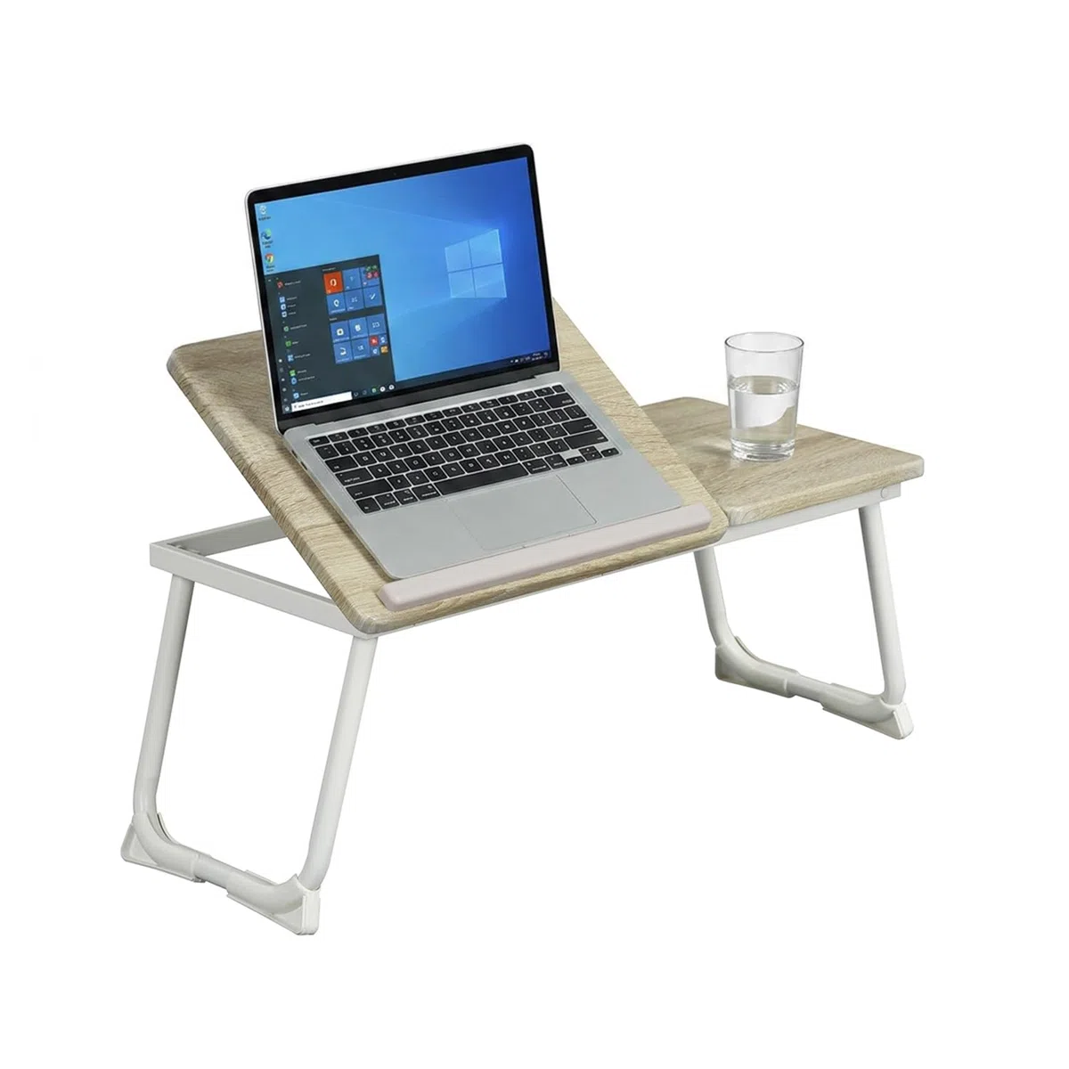 MEUBLE COSY Tavolino Pieghevole Vassoio da Letto Scrivania per Laptop PC Divano Supporto Regolabile e Portatile, Rovere + Bianco