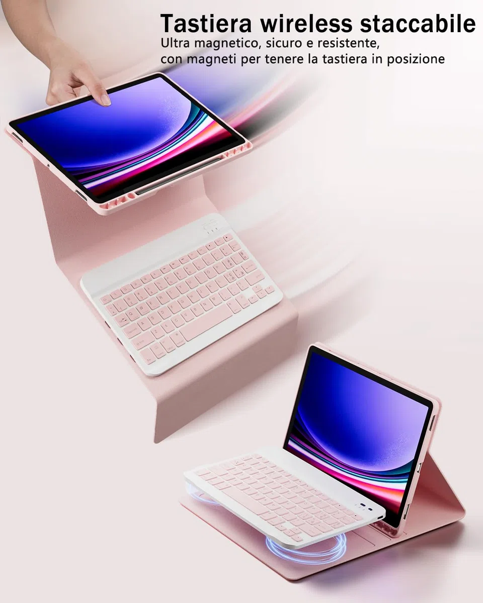 Cover Per Samsung Galaxy Tab S10 Ultra/S9 Ultra/S8 Ultra 14.6 Pollici con Bluetooth Wireless Italiano tastiera (QWERTY) e Mouse Coperchio Protettivo con Scanalatura Portapenna Keyboard Case Rosa