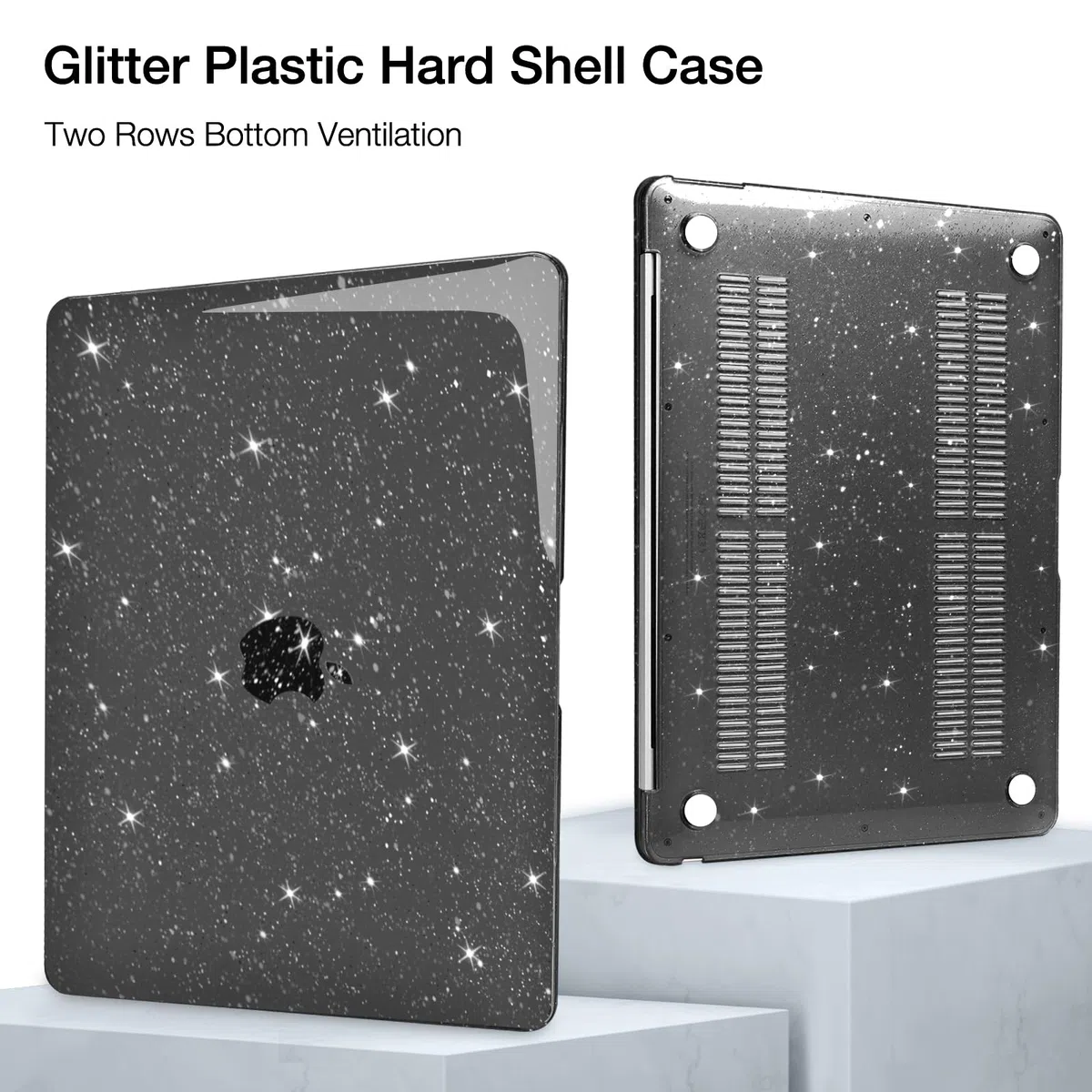MOSISO Custodia Compatibile con MacBook Air 13 Cover M1 2021 2020 2019 2018 A2337 A2179 A1932 Touch ID, Glitter Case per MacBook Air M1 Cover 13,3'' Pollici&Copritastiera&Pellicola, Nero