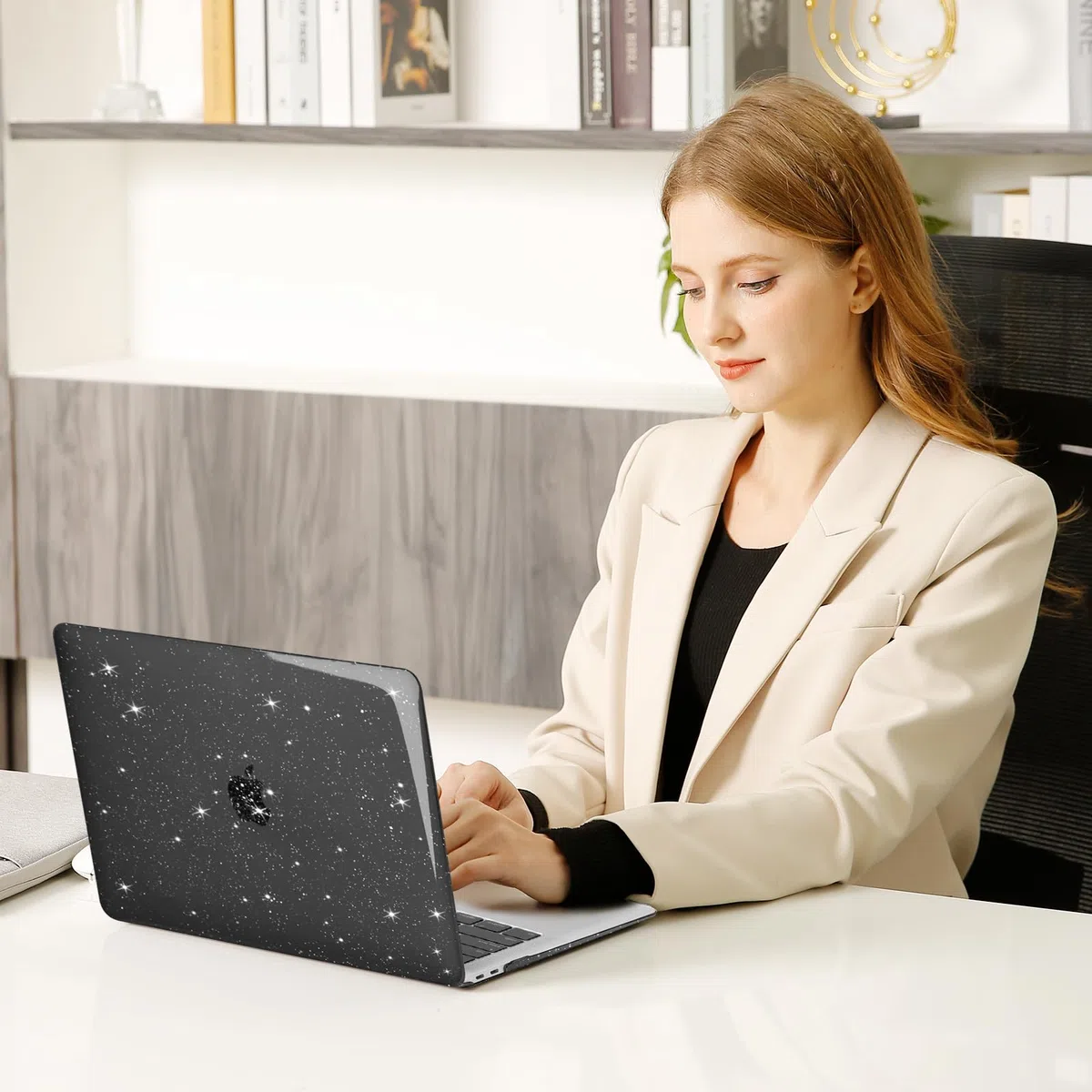 MOSISO Custodia Compatibile con MacBook Air 13 Cover M1 2021 2020 2019 2018 A2337 A2179 A1932 Touch ID, Glitter Case per MacBook Air M1 Cover 13,3'' Pollici&Copritastiera&Pellicola, Nero