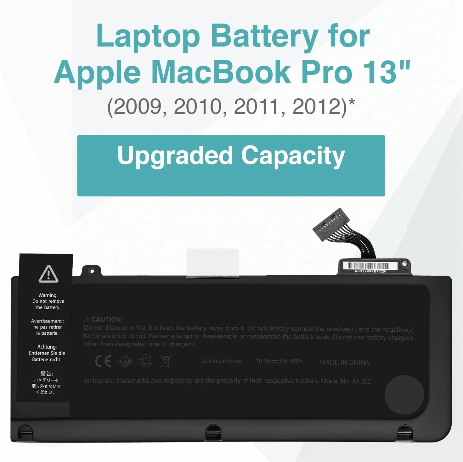 A1322 Batteria per computer portatile A1278 per Mac Book Pro 13 pollici (Mid 2012 2010 2009 Early 2011 Late 2011) 10.95V 65.5Wh