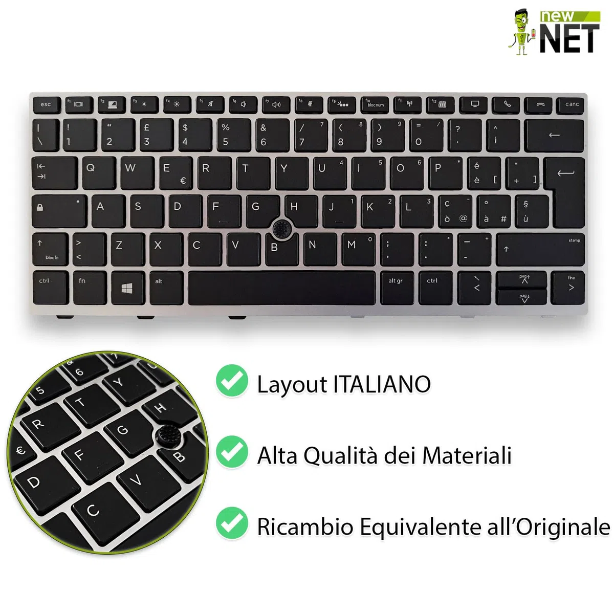 new net - Tastiera Compatibile con Notebook HP EliteBook 830 G5 830 G6 735 G5 735 G6 [Frame Silver - Trackpoint - Retroilluminata - Layout ITA]