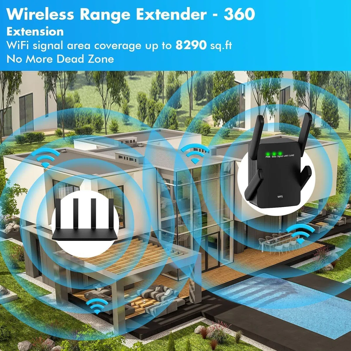 Ripetitore, ripetitore WLAN da 300 Mbps con Doppia Porta LAN, modalità WPS, AP, Compatibile con Tutti i Router WiFi Standard, dispositivi WiFi