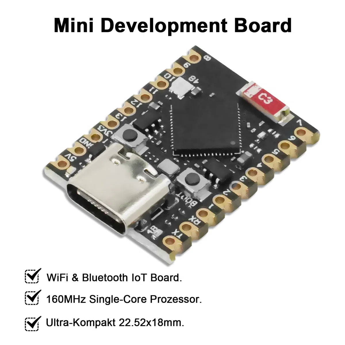 ESP32-S3 - Mini scheda di sviluppo WiFi Bluetooth IoT con processore Dual Core 160 MHz Running Frequency Development Board ard, 2,4 GHz Wi-Fi Mini scheda madre (3 pezzi)