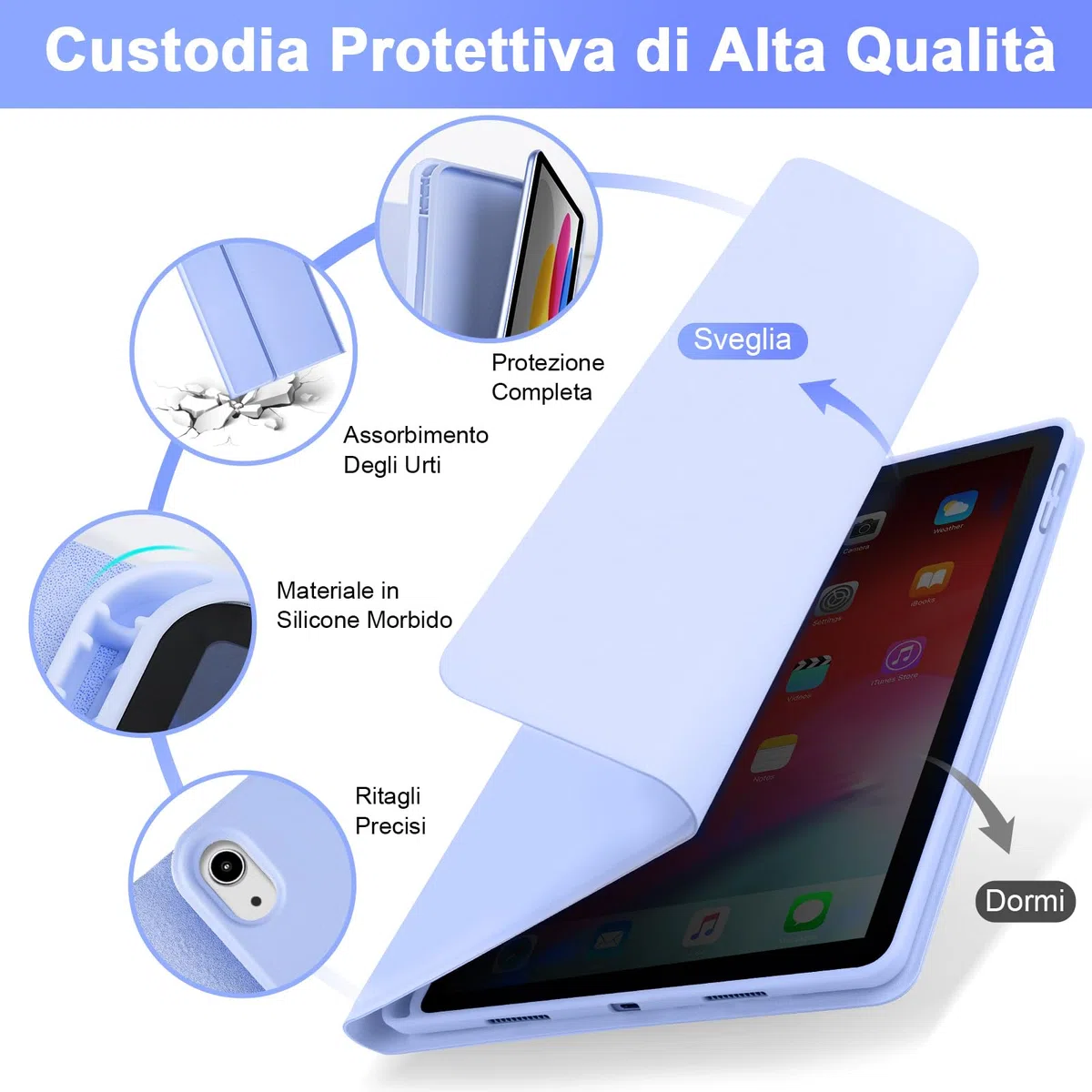 SOPPY Custodia con Tastiera e Mouse per iPad 11a Generazione (A16) 11 Pollici 2025, 10a Gene 10,9 Pollici 2022, cover Protettiva Staccabile, con Slot per Penna Stilo, Layout Italiano - Viola