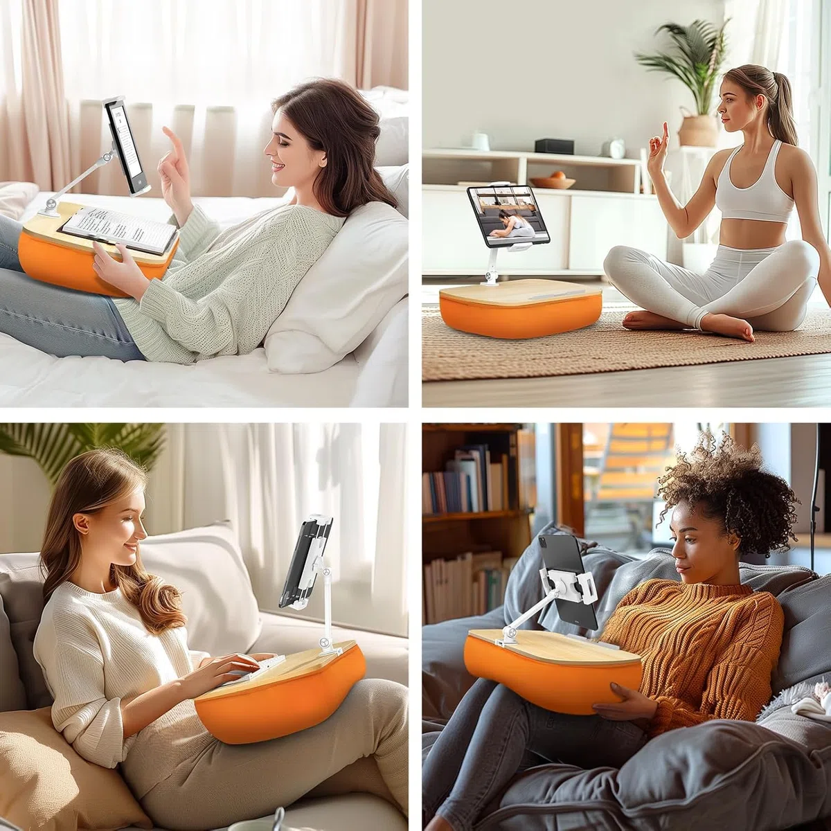Supporto Cuscino Tablet, Porta Tablet con braccio regolabile, compatibile con iPad, Kindle, Cellulare (4,7-13"), scrivania per la lettura a mani libere a letto, sul divano (Arancione)