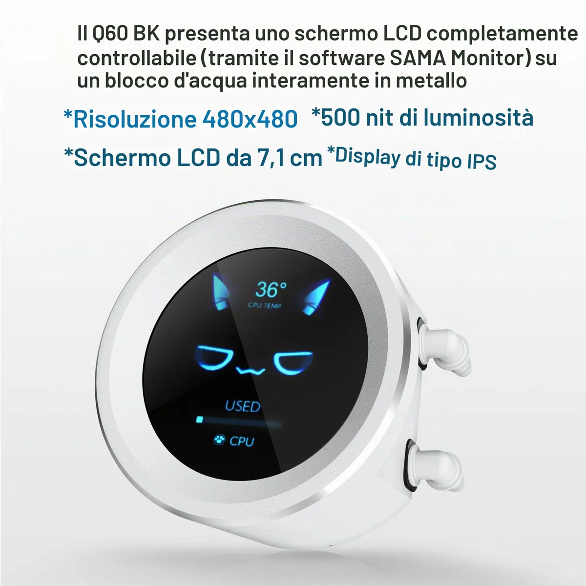 SAMA Q60 CPU Liquid Cooler, 360MM Water AIO CPU Cooler con Display LCD da 2.8", Magnetico Staccabile, Ventole Modulari XT120 LCP Blade, Supporti Bonus, 115X, 2011, 1200, 1700, 1851, AM4, AM5 Bianco