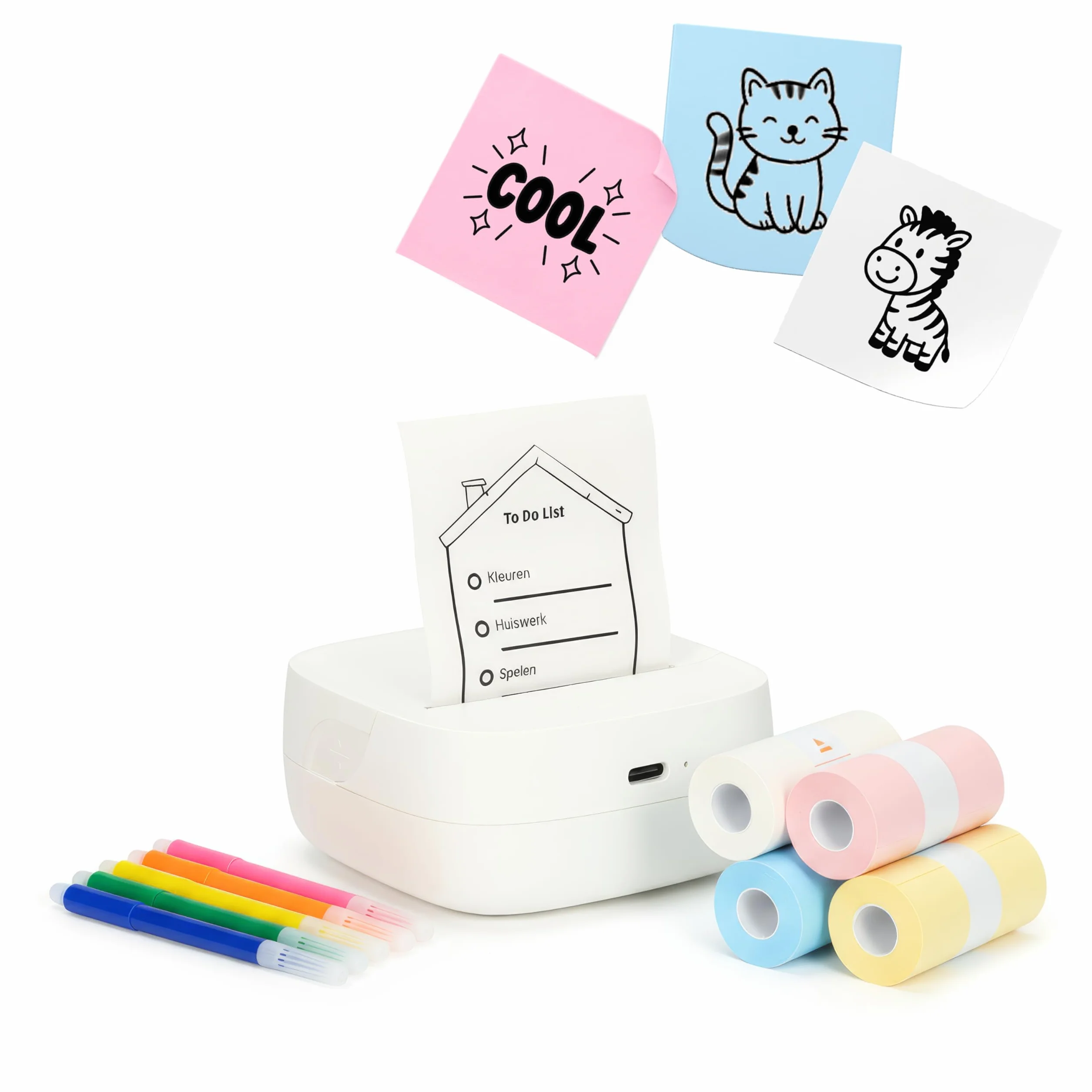 Crafts&Co Mini stampante tascabile | stampante portatile Bluetooth per smartphone adesivi e appunti, stampante termica senza inchiostro, dimensioni 8 x 8 x 3 cm, colore bianco