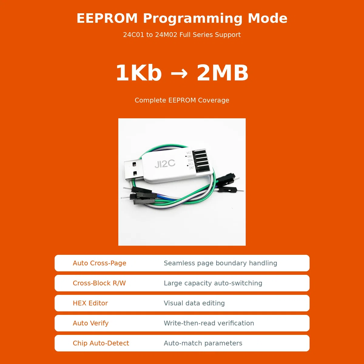Adattatore JI2C da USB a I2C e debugger EEPROM | Supporto multi-dispositivo, tracciatura curva in tempo reale, lettura/scrittura veloce per registri I2C - Compatibile con Windows