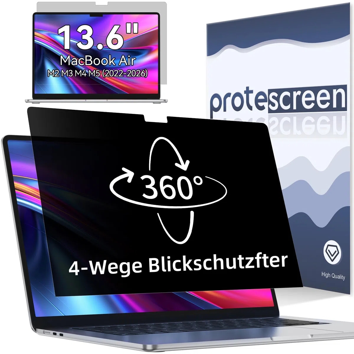 Filtro Privacy 360° per MacBook Air 13 inch M4 2025, M2/M3 2022/2024, Pellicola Antiriflesso 4 Vie