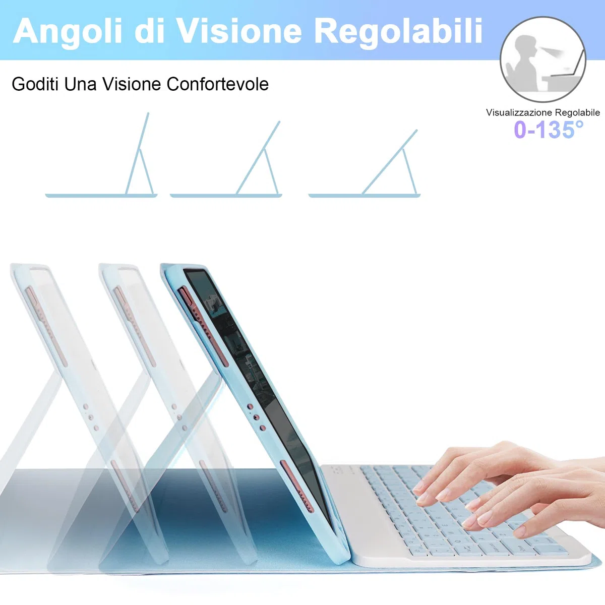 LAMA Custodia con Tastiera per iPad 11th A16 11" 2025, iPad 10th Gen 10.9" 2022, Custodia Protettiva Sottile con Tastiera Bluetooth Wireless Staccabile e Portapenne Blu