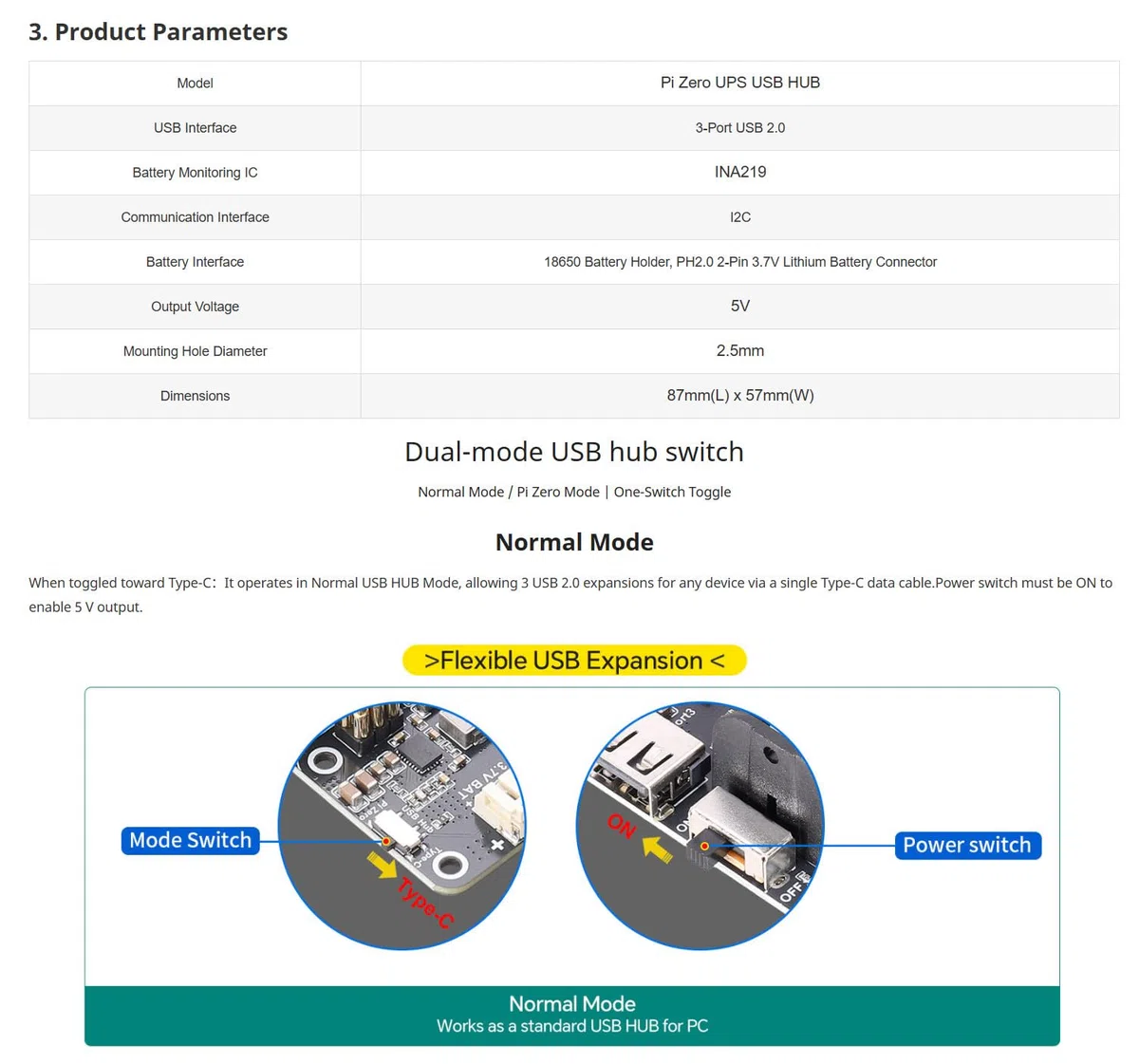 Pi Zero UPS HUB HAT per Raspberry Pi Zero Series, scheda di espansione USB 2.0 a 3 porte con backup di alimentazione, supporto Ba-ttery 18650, gestione intelligente della carica e dello scarico
