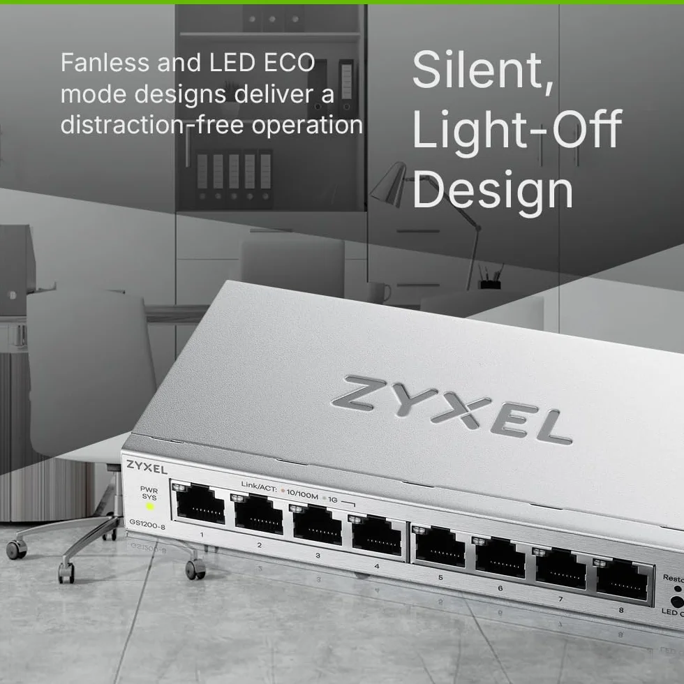 Zyxel Switch Ethernet 8 Ports | Switch Gigabit Web Managed | QoS, Link Aggregation, VLAN, IGMP Snooping | Senza ventola | Desktop [GS1200-8v3]
