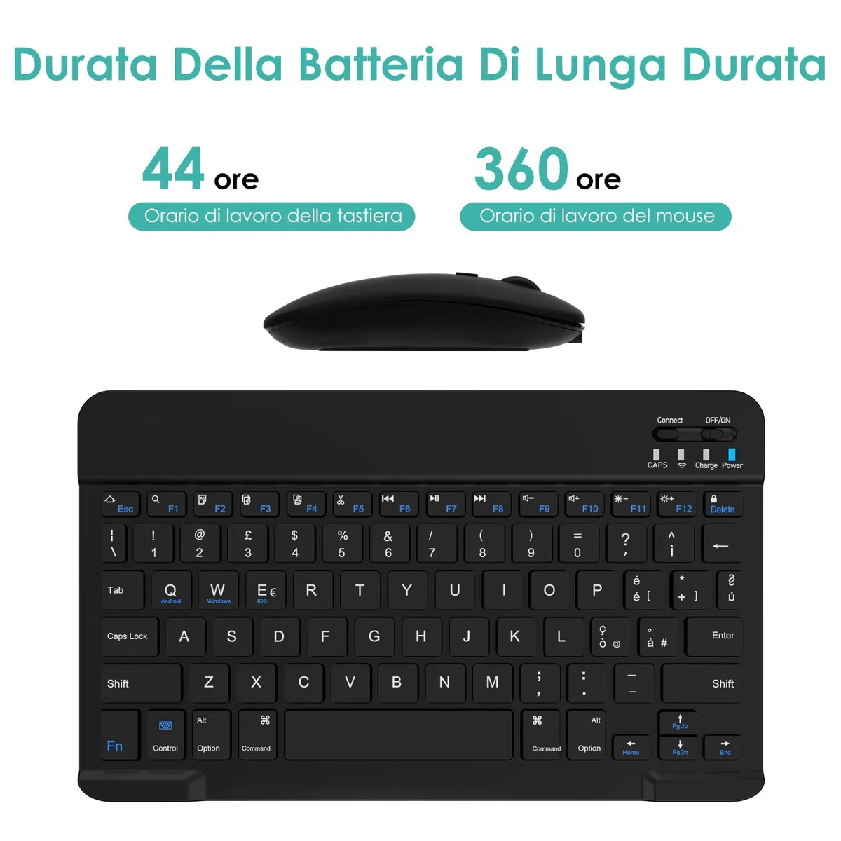 LAMA Tastiera e Mouse Wireless, Tastiera Tablet Universale Ultra Sottile Ricaricabile, Tastiera Bluetooth Portatile per iPad/Tablet/iOS/Android/Windows/Laptop/Computer Desktop/Telefoni, Nero