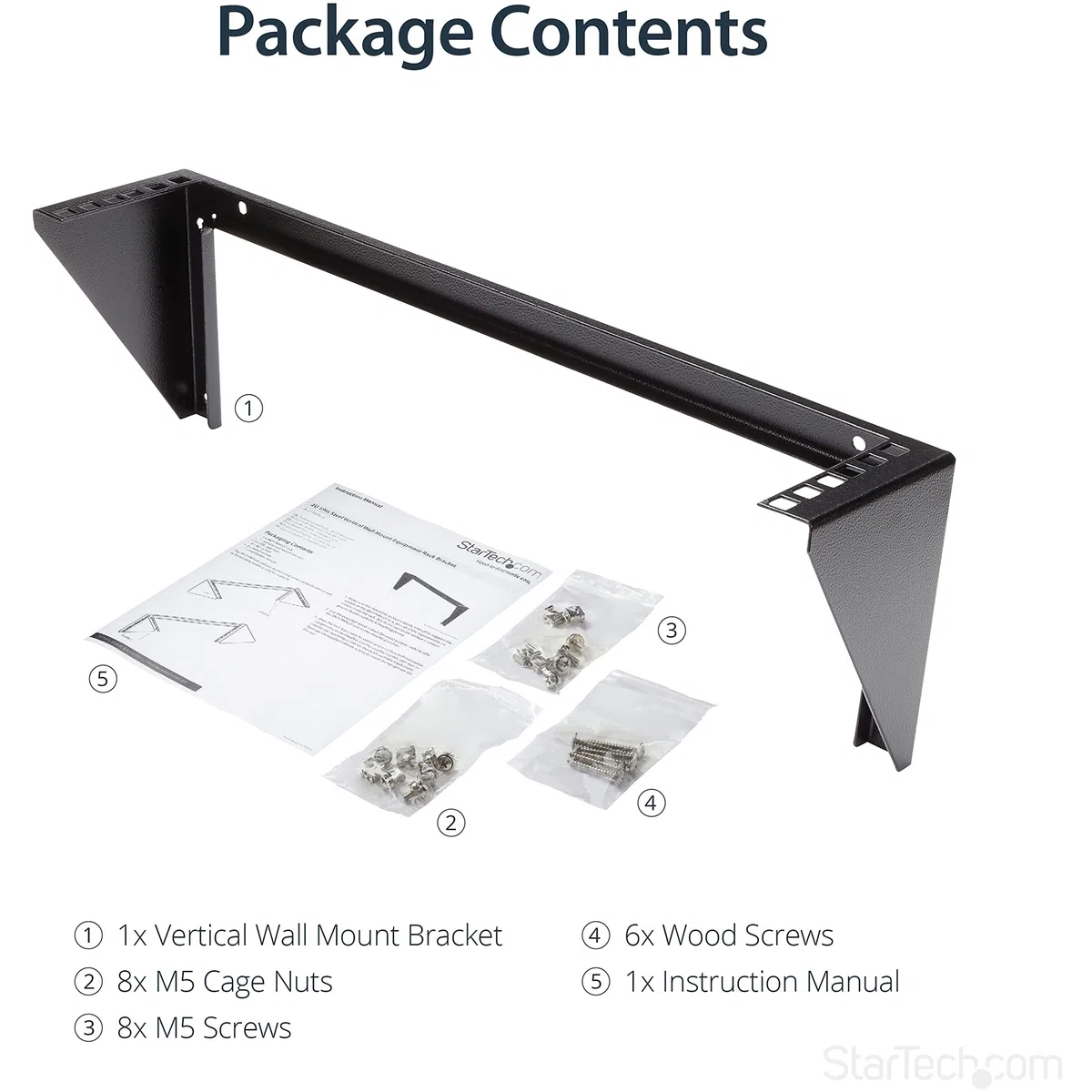 StarTech.com Staffa a parete 2U 19" per pannello patch verticale, Staffa per montaggio a rack in acciaio con hardware per apparecchiature di rete, server e dati da 19 pollici (RK219WALLV)