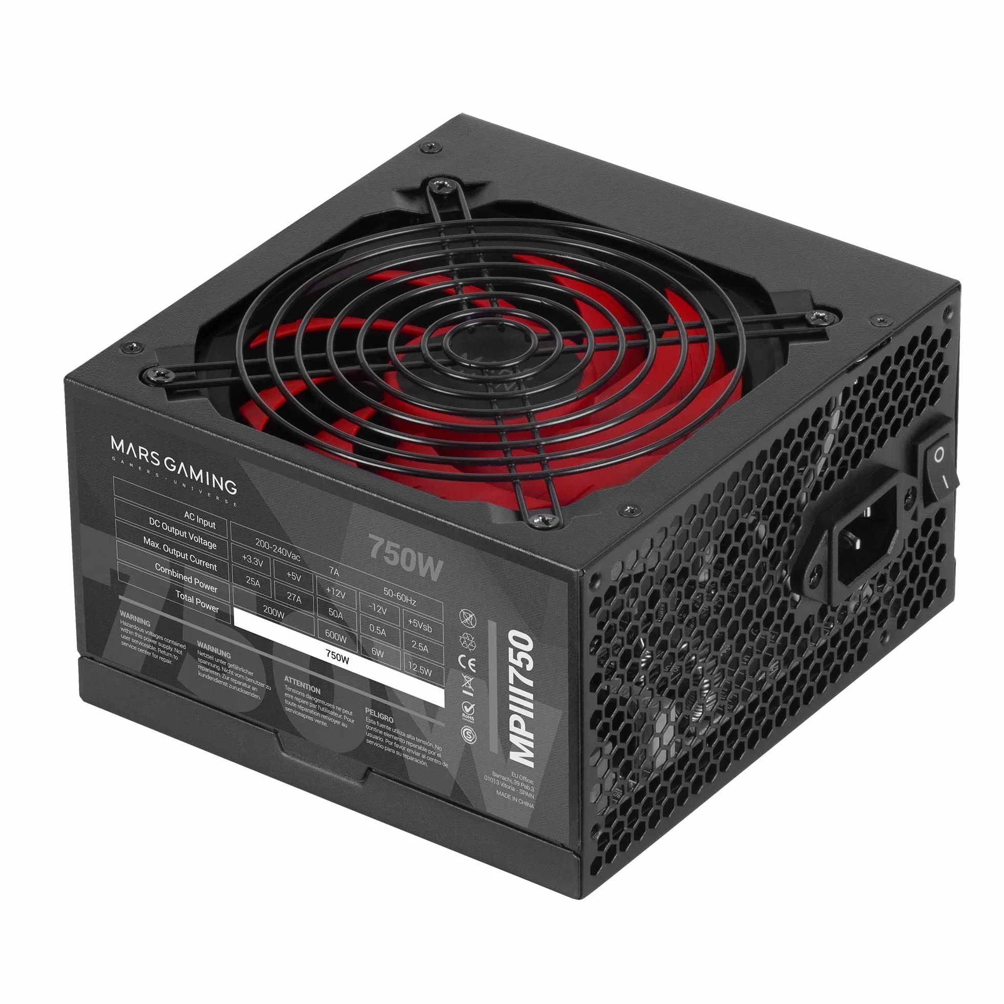Mars Gaming MPIII750, Alimentatore PC ATX 750W, 5 Anni di Garanzia, 85% di Efficienza, Sistema APFC Digitale, Ventola FDB 120mm AI-RPM, Tecnologie DC-DC e SMD, Cavi Piatti Extra-Lunghi, Nero