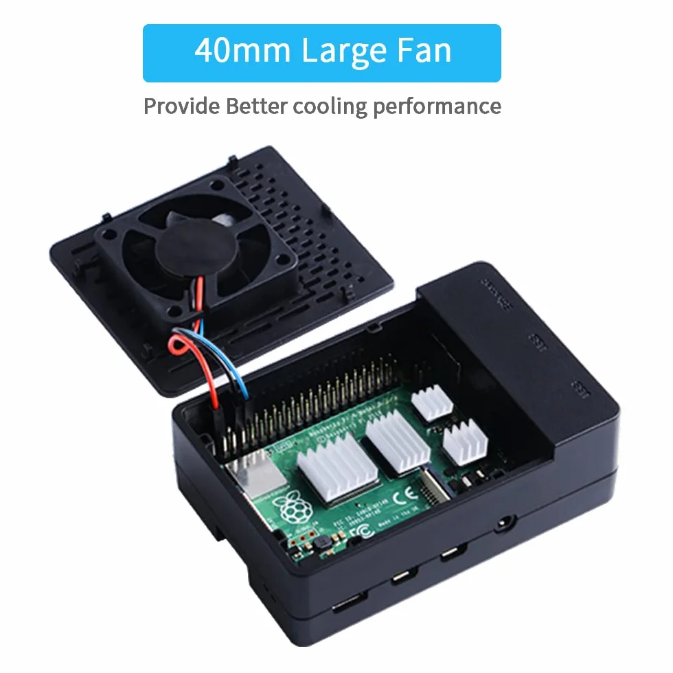 GeeekPi Custodia per Raspberry Pi 4B PWM, con Ventola 40X40X10mm e 4x Raspberry Pi 4, Dissipatore per Raspberry Pi 4 modello B (Nero)