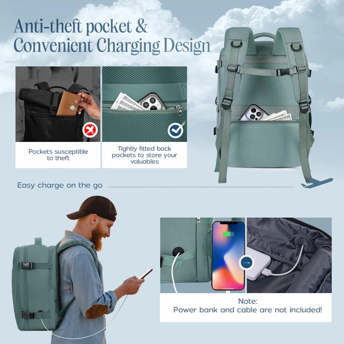 Xkdoai Zaino 45x36x20 per Easyjet Zaino da Viaggio Aereo Bagaglio a Mano Borse da Cabina Aereo Approvato per il volo Rucksack Valigia Zaini