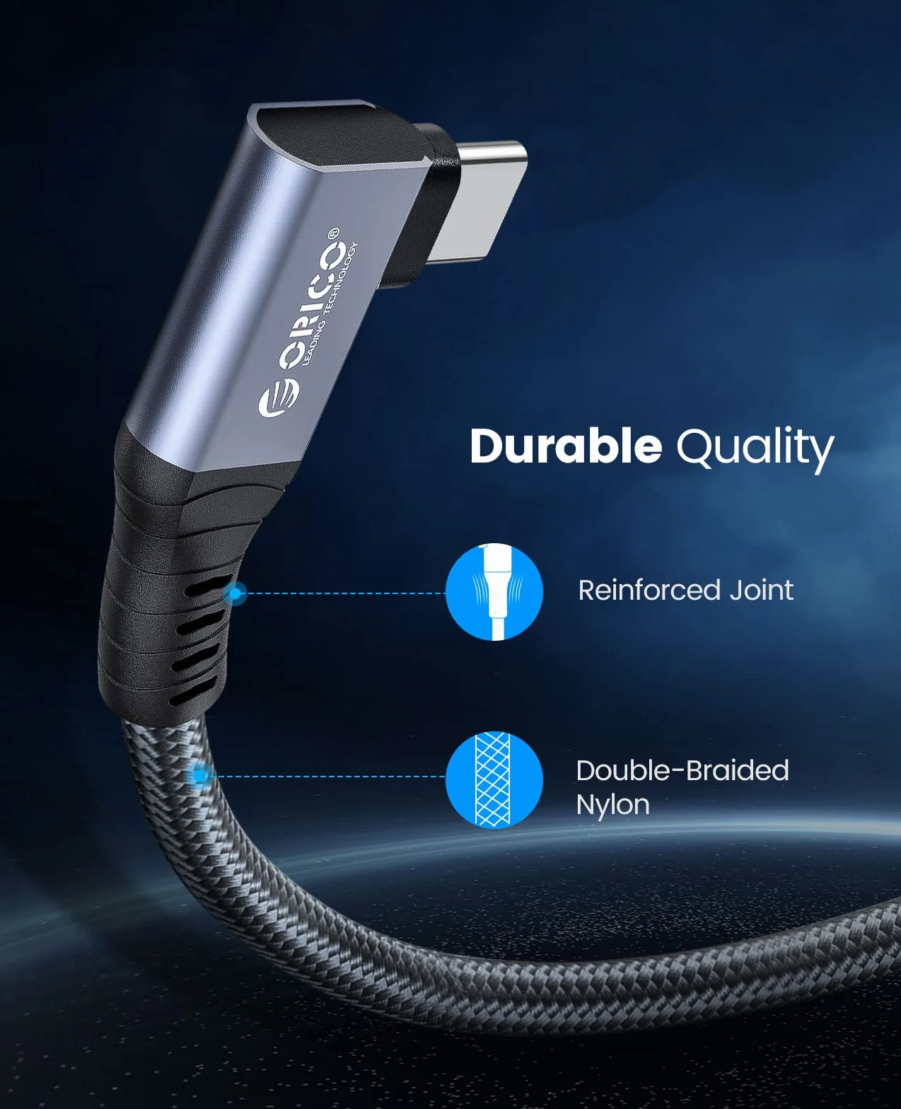 ORICO Cavo per Thunderbolt 4, Compatibile con Thunderbolt 3/USB4, Velocità di Trasferimento 40Gbps, 8K@60Hz (Due Display 4k@60Hz) con PD 100W (20V/5A) per PC, eGUP e Laptop (Angolo Destro, 0.3M)