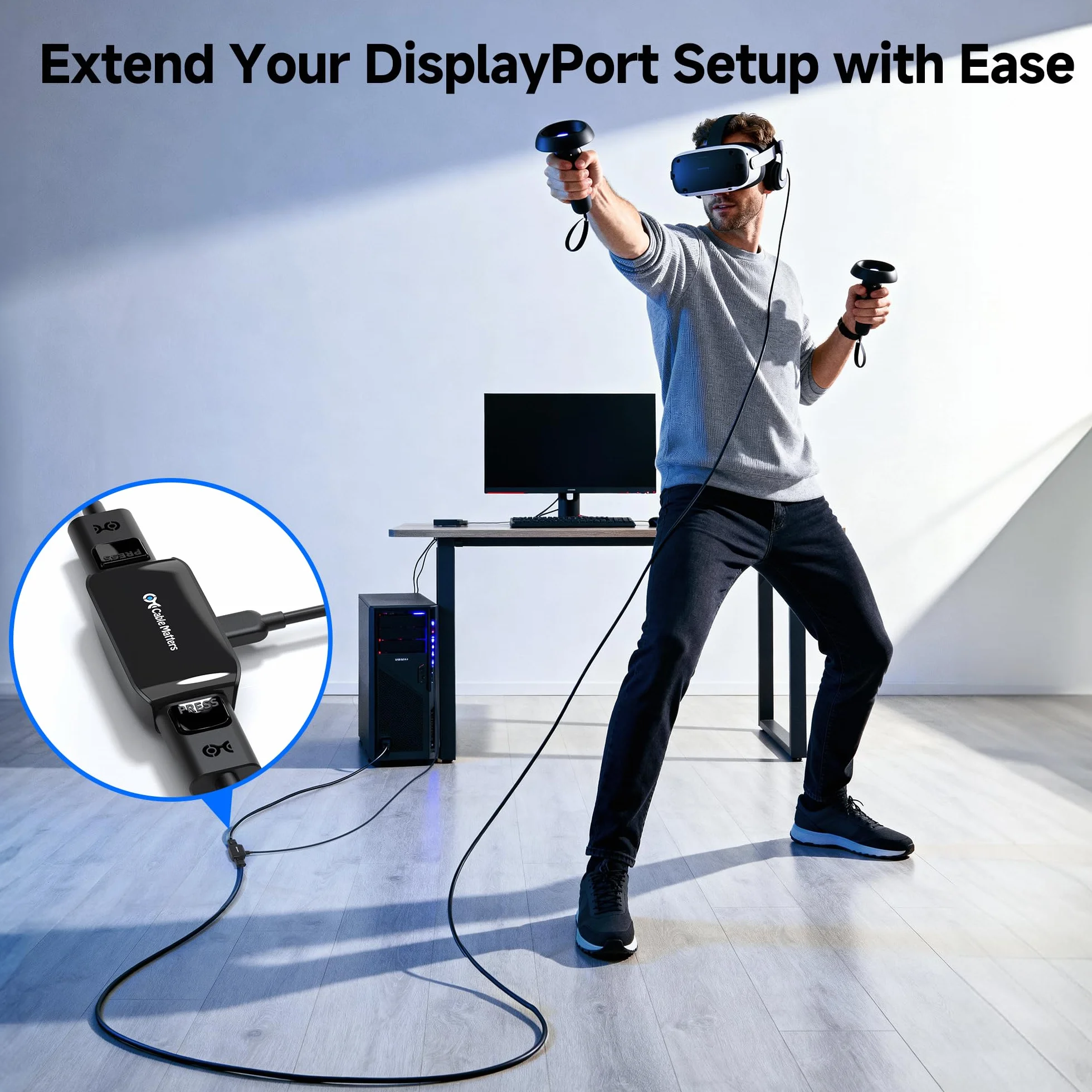 Cable Matters Ripetitore DisplayPort - Cavo Extender e Booster di Segnale per Risoluzione Video 8K per Oculus Rift e altri