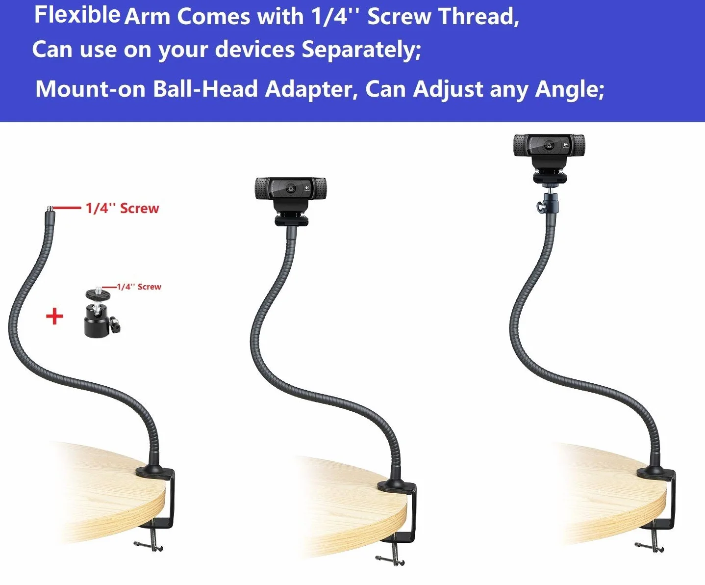 Supporto per webcam - Supporto da scrivania con morsetto da 64 cm per webcam Logitech C920 C920 C930e C922x C930 C922 C925e C615 Brio - AYIZON