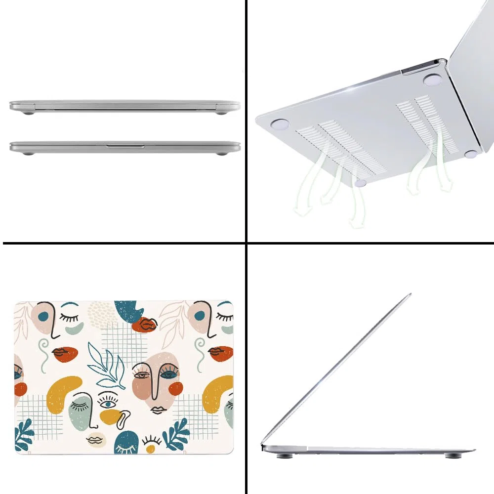 4 in 1 Custodia per MacBook Air 13,6 Pollici M3 M2 2024 A3113 e 2022 A2681, Cover Plastica Rigida Ultra Sottile + Tastiera Cover for Mac Air 13 M2 M3, Volto Umano Astratto 15