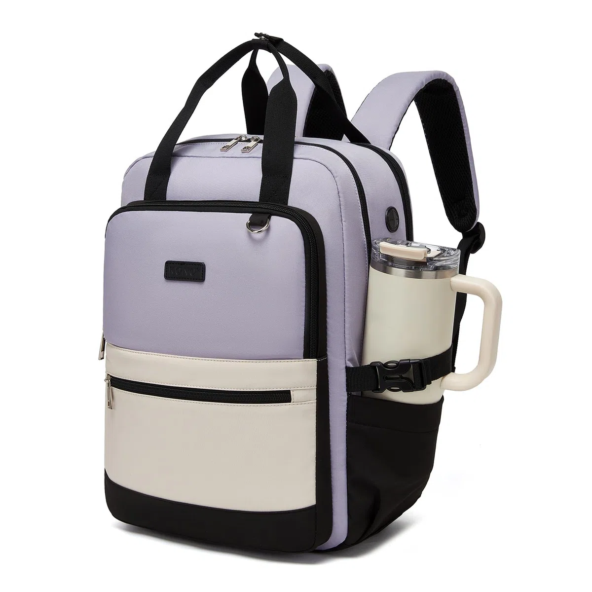 KONO Zaino Donna Porta PC 15,6 Pollici, Impermeabile, Grande Capacità con Tasca Porta Borraccia, Zaino per PC Portatile per Lavoro, Università e Viaggio (Viola/Beige)