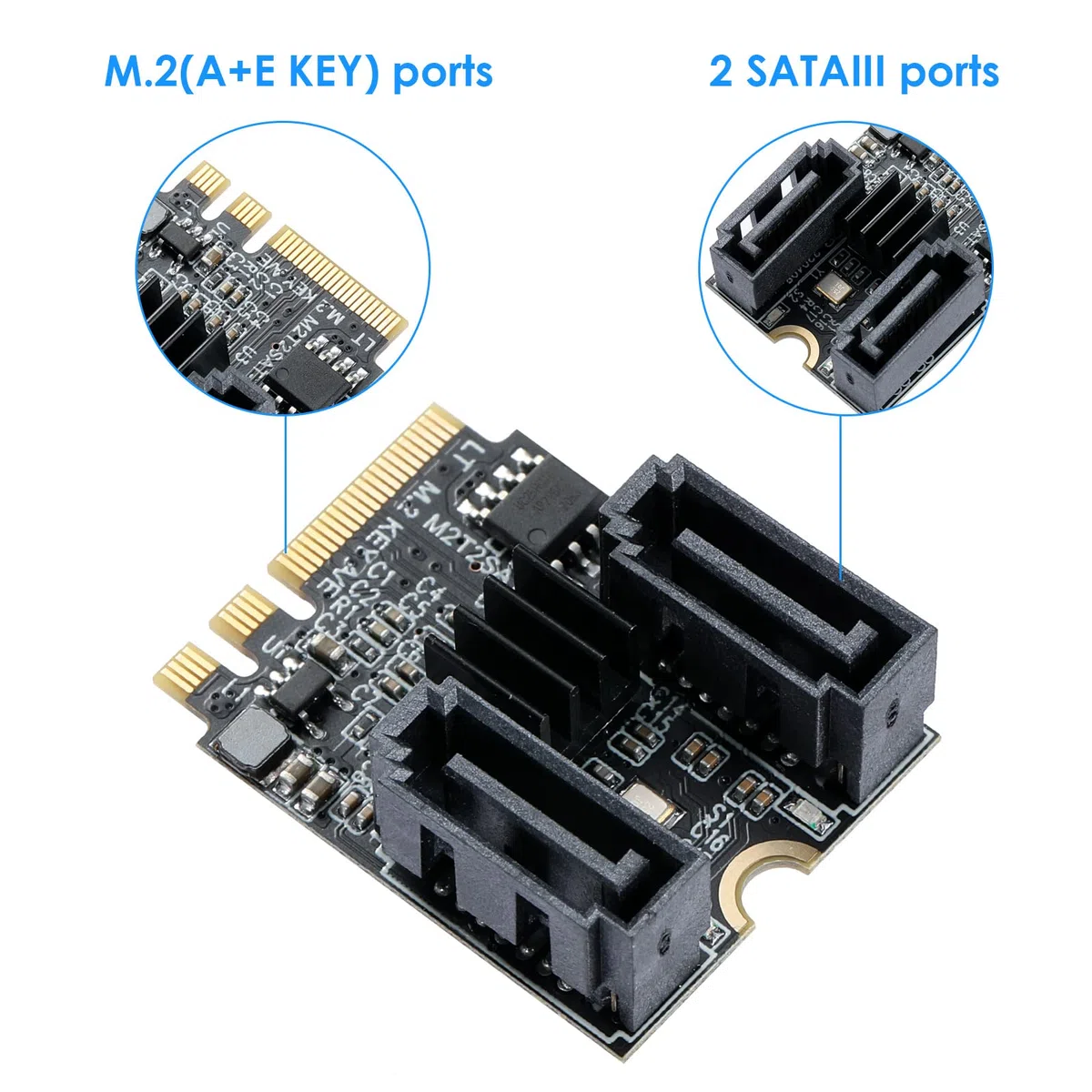 Adattatore M.2 SATA, Scheda di Espansione da M.2 a SATA3.0 Key-A+E, Scheda Riser SSD Fino a 6 Gbit/s, Chip JMB582, per Windows 8/8.x/10 Linux