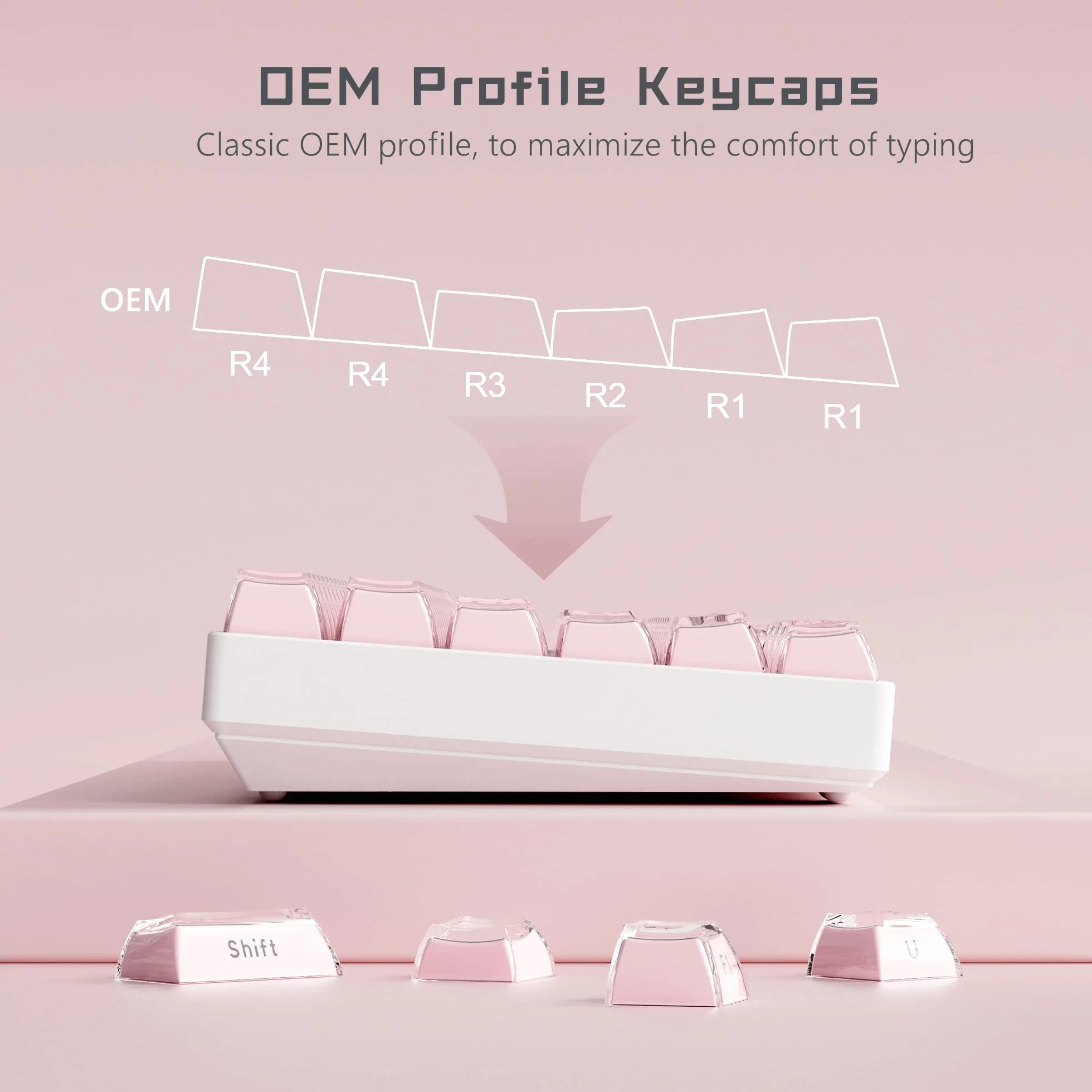 Womier Jelly Keycaps-Crystal Cute Keycaps Pink 60 65 75 100 Percent, Side Printed Elegant Key caps Custom113 Keys, OEM Profile for 61/68/84/87/98/100 Cherry Gateron MX Mechanical, Pink