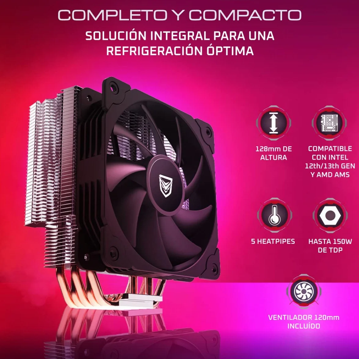 Nfortec - VELA X Dissipatore per CPU con 5 heatpipes, ventola PWM da 120 mm, TDP 150 W, compatibile con LGA1700 e AM5, nero