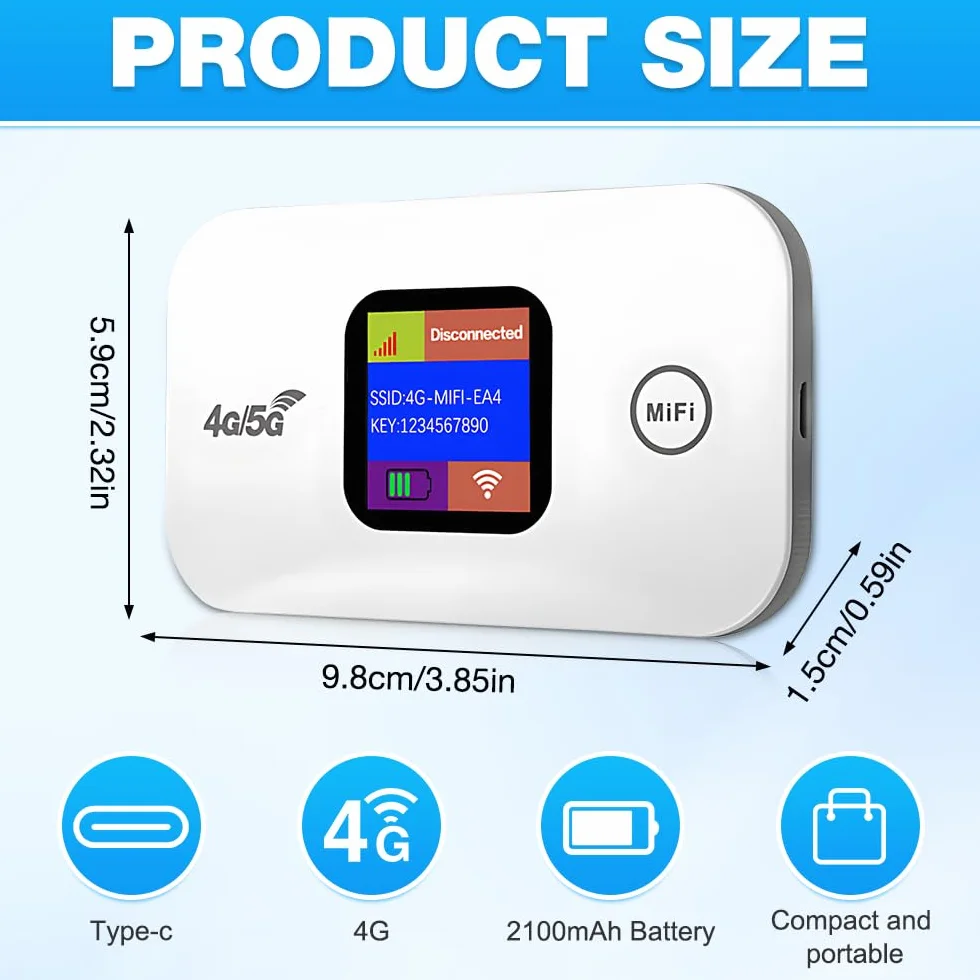WiFi Portatile, NAVESO Router WiFi, Router 4g, Saponetta WiFi, 300 Mbps Router Portatile, Pocket WiFi, Hotspot Portatile con Slot per Scheda SIM e Schermo LED a Colori, Collega Fino a 10 Dispositivi