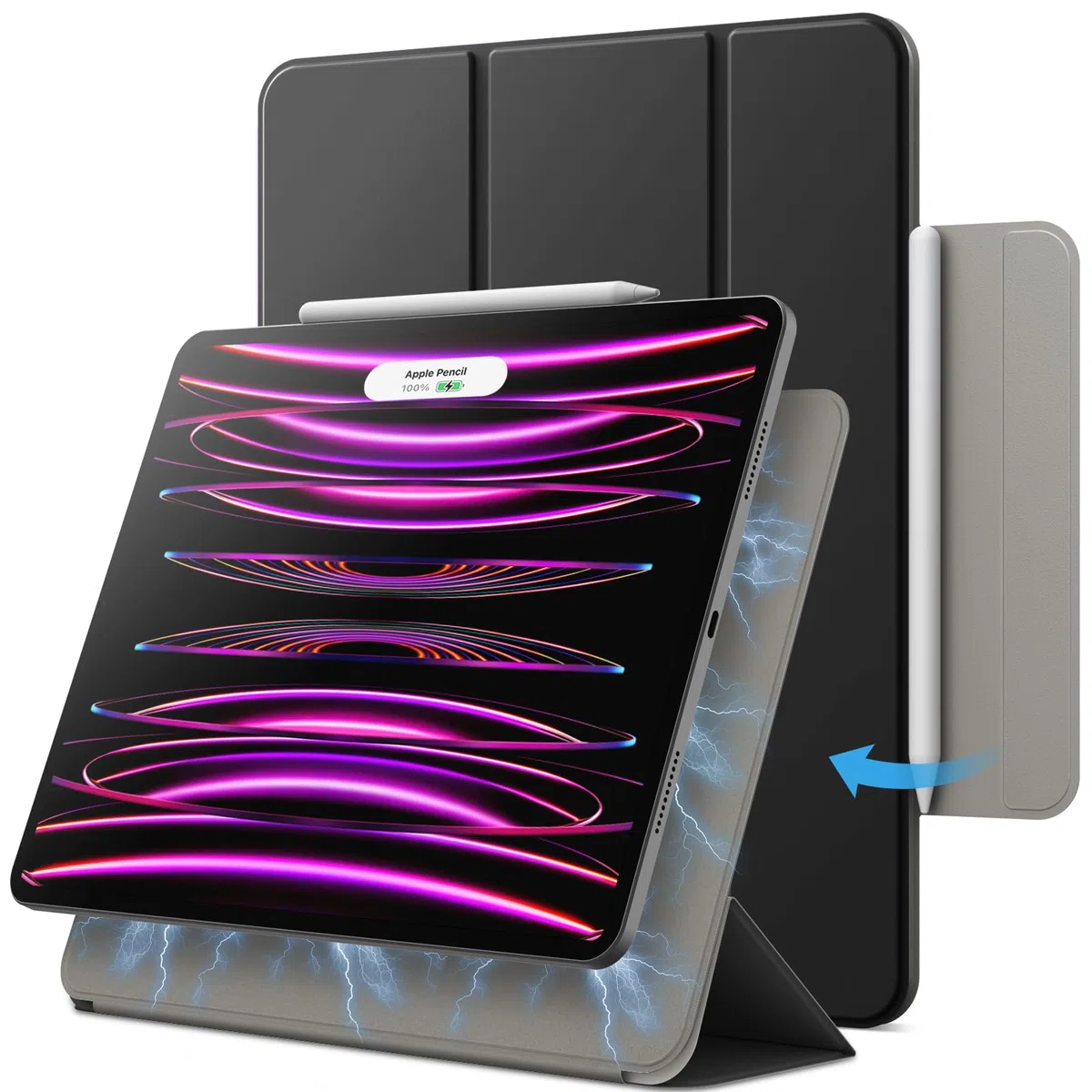 JETech Custodia Magnetica per iPad Pro 12,9 Pollici Modello 2022/2021/2020/2018, Supporta Pencil 2a Generazione di Ricarica, Attaccamento Magnetico, Cover con Auto Svegliati/Sonno (Nero)