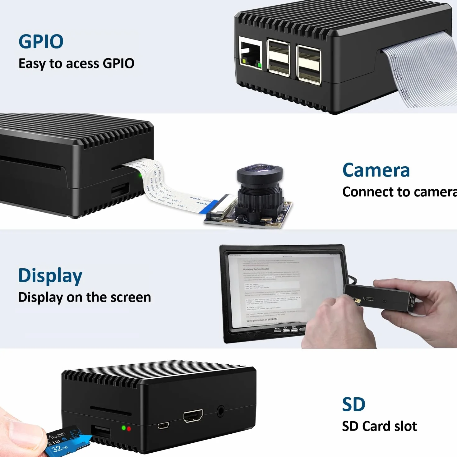 Miuzei Alluminio Case per Raspberry Pi 3b 3b+ con 5.1v 3a Alimentatore con Interruttore On/Off,Micro USB,Raffreddamento Passivo Case compatibile con Raspberry Pi Modello 3b 3b+