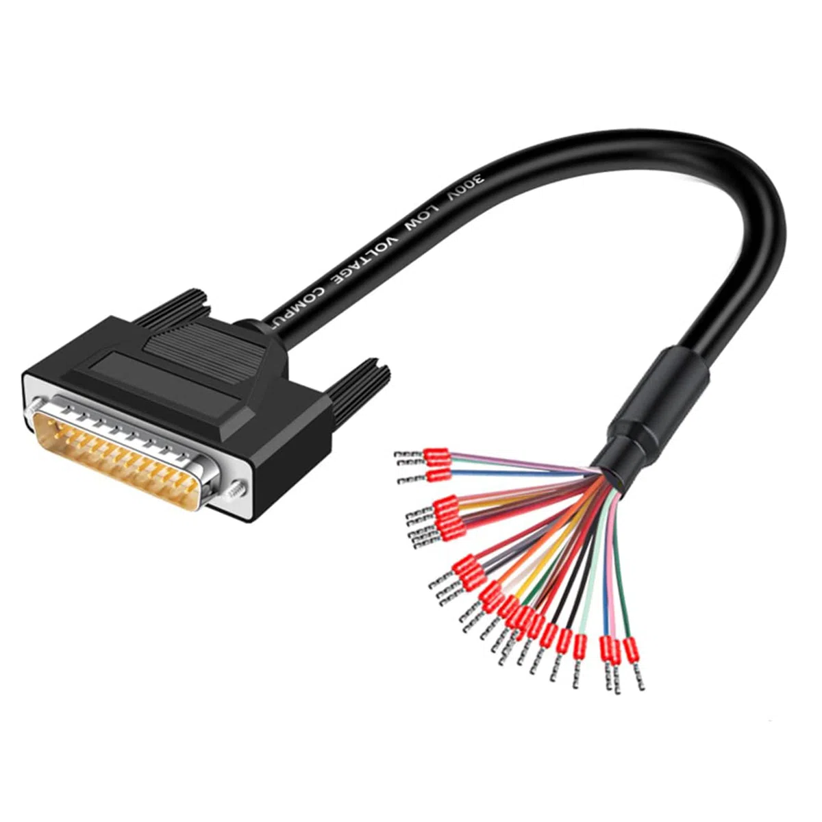 Harrisen Adattatore DB25 spina senza saldatura con cavo di ricambio da 1,5 m, 26 AWG, alloggiamento in plastica RS232 D-SUB seriale a 25 pin connettore terminale adattatore breakout board
