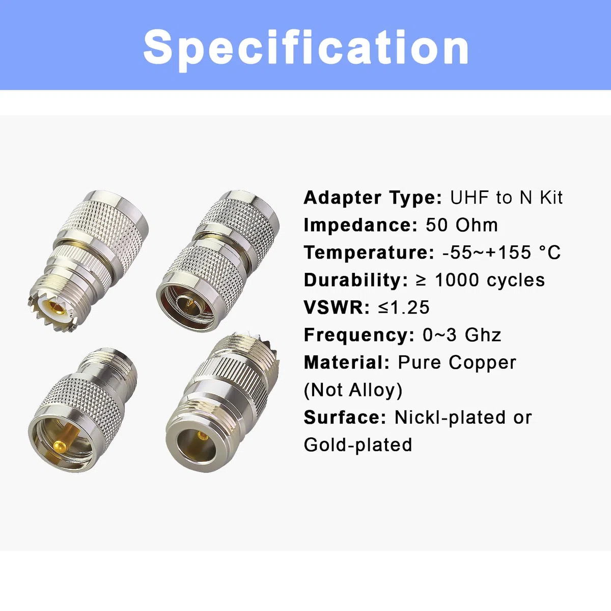 4 Pezzi di connettori coassiali RF N a UHF Adattatore Kit N Maschio/Femmina a UHF maschio PL-259 SO-239 Adattatore antenna per SWR, CCTV, applicazioni a microonde
