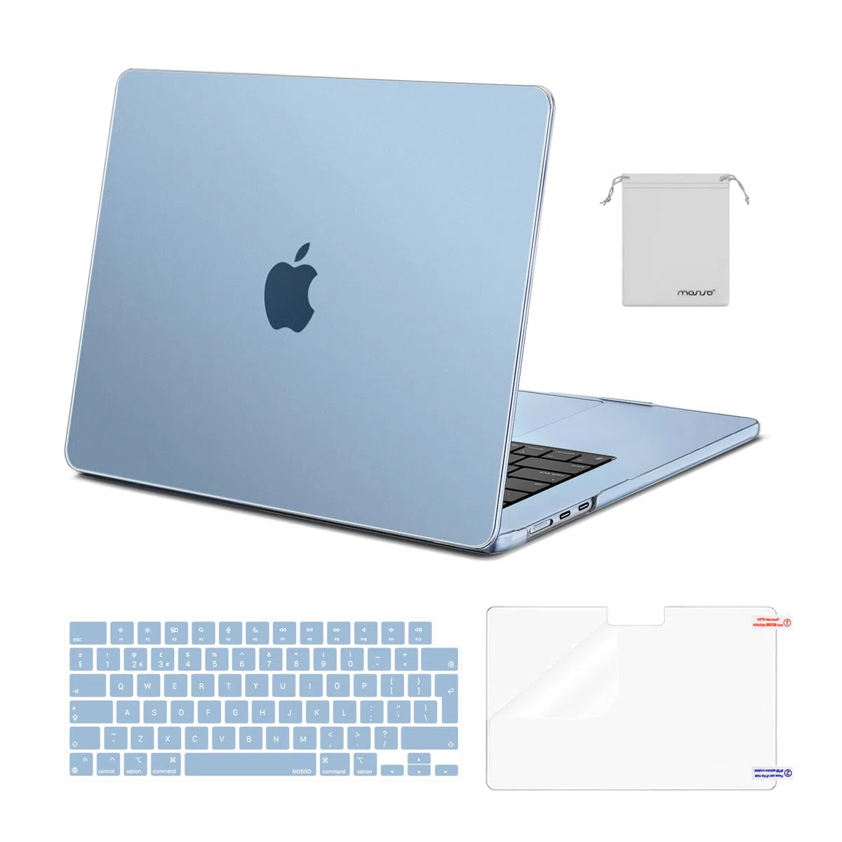 MOSISO Cover Compatibile con MacBook Air 15 Custodia M5 M4 M3 M2 2026 2025-2023 A3448 A3241 A3114 A2941, Cover per Macbook Air 15 Pollici M5 M4 M3 M2&Copritastiera&Pellicola&Borsa, Celeste