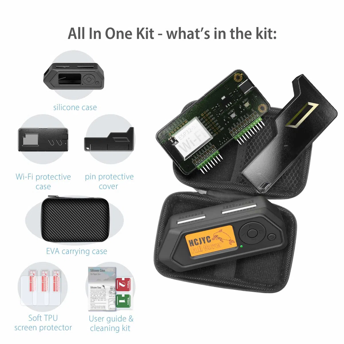 Custodia protettiva 4 in 1 per Flipper Zero Device e Wi-Fi Dev Board V1 ESP32-S2, accessori per Flipper Zero WiFi Dev Board – Nero