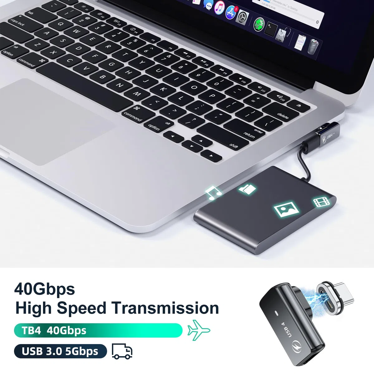Adattatore magnetico USB C da 240 W, confezione da 2, adattatore magnetico USB C da 24 pin,supporto diretto per trasferimento dati a 40 Gbps, uscita video 8K 60 Hz per MacBook Thunderbolt 4, iPhone 15